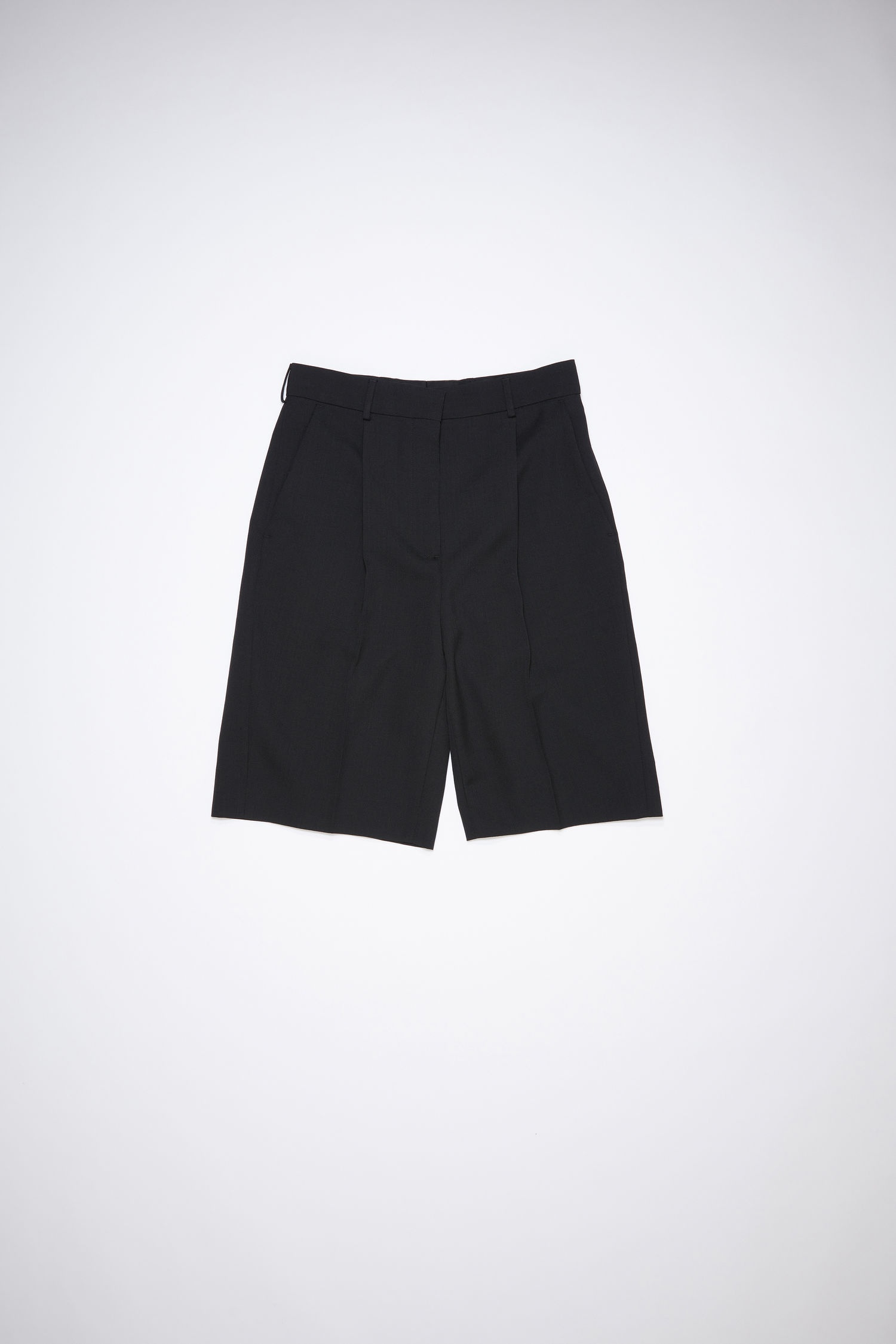 Pleated wool-blend shorts - Black - 1