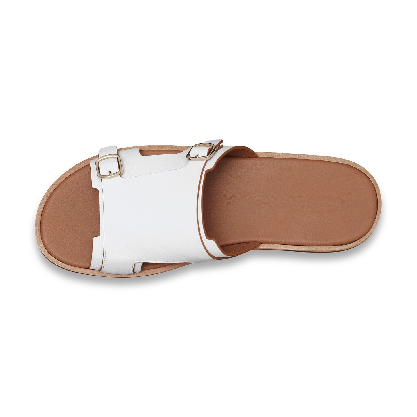 Men's white leather double-buckle sandal - 5