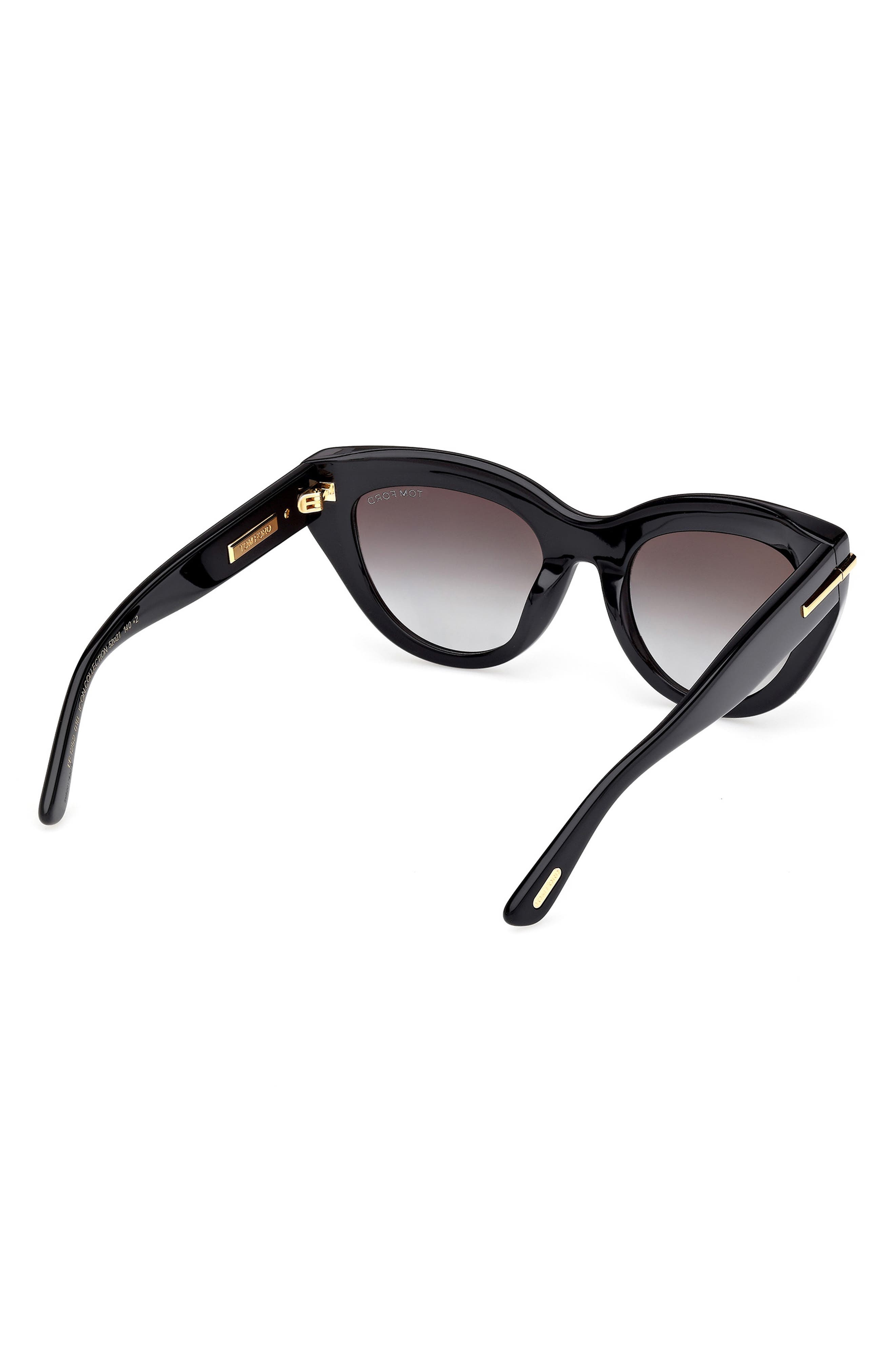TOM FORD Icon 52mm Cat Eye Sunglasses in Shiny Black Beveled /Smoke at Nordstrom - 6
