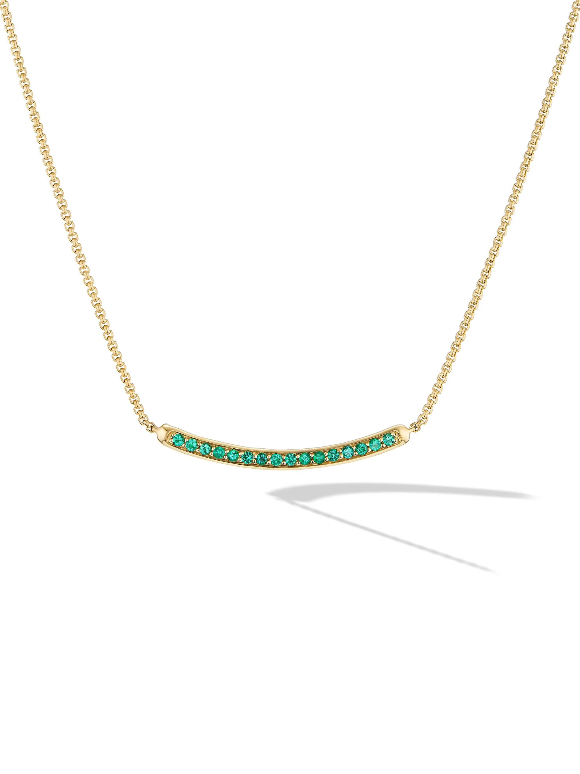 Women's Petite Pavé Bar Necklace in 18K Yellow Gold - Emerald - 1