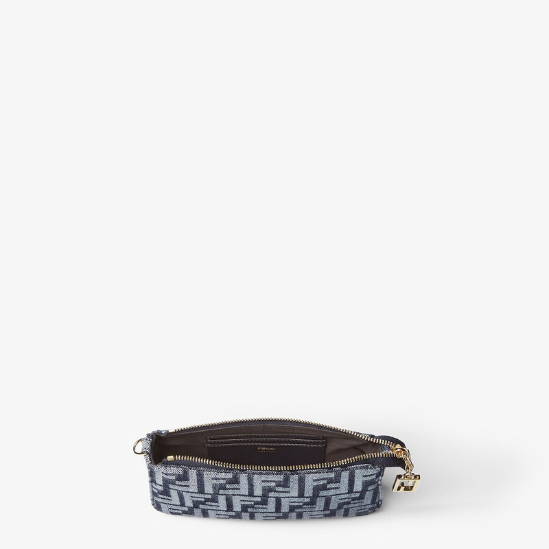 Baguette Pouch Blue denim-effect FF jacquard charm pouch with chain 5
