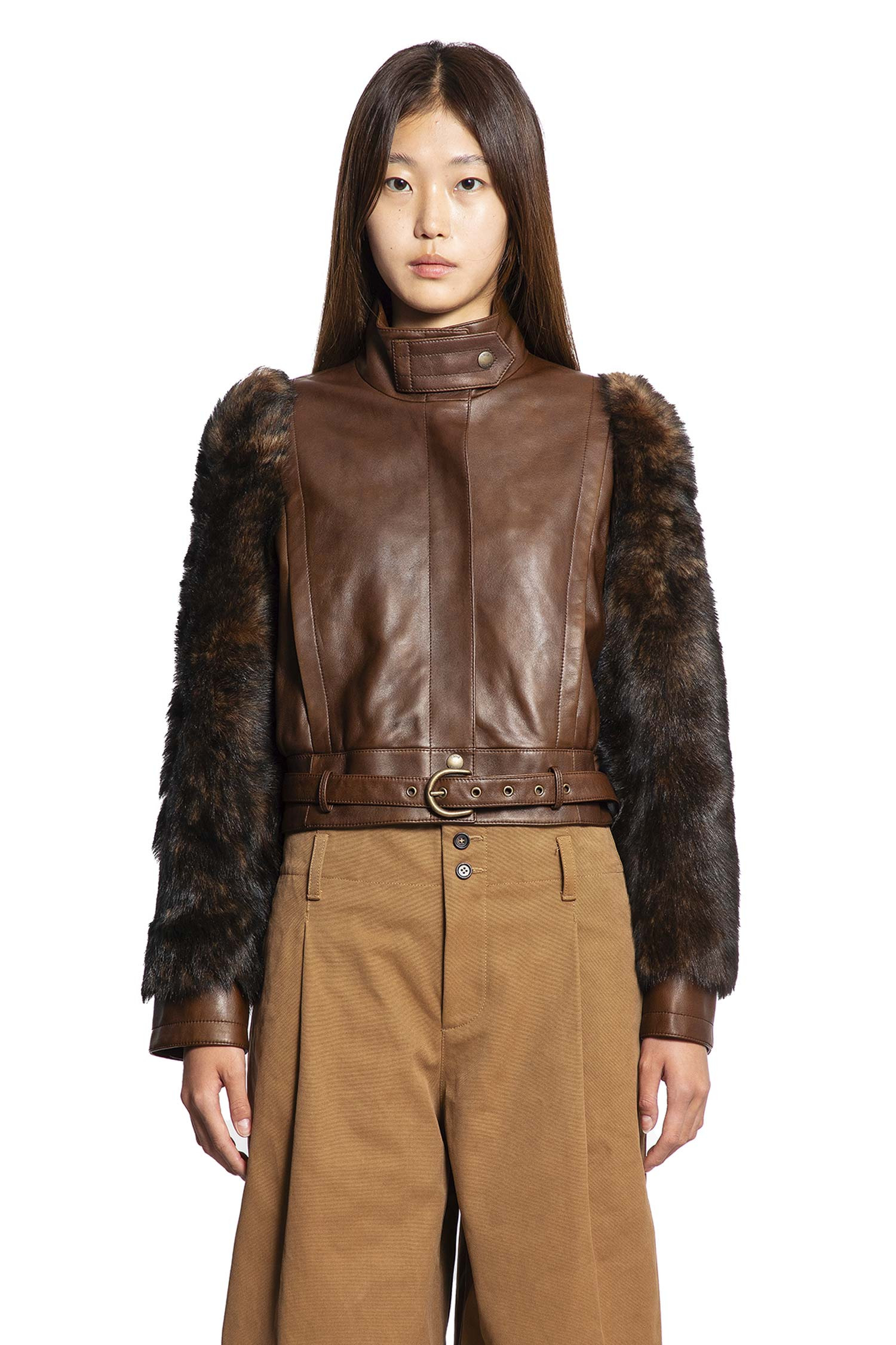 High-neck Short Jacket In Leather - 2