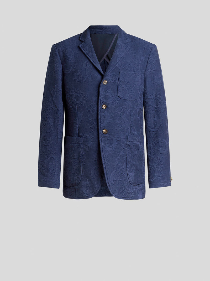KNIT SINGLE-BREASTED COTTON JACQUARD JACKET WITH LEAFY MOTIF 1