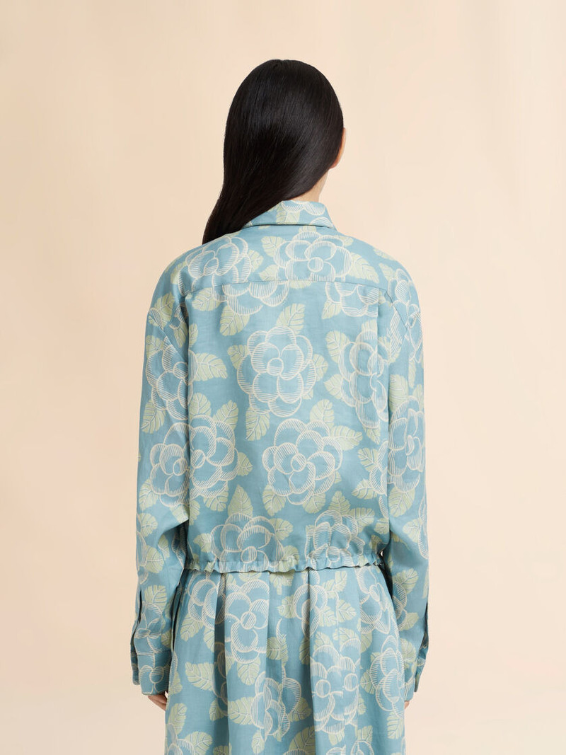 BLUE RAMIE DRAWSTRING SHIRT WITH BANJO PRINT 3