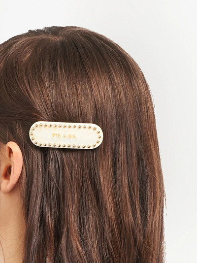 Prada studded logo-lettering hair clip outlook