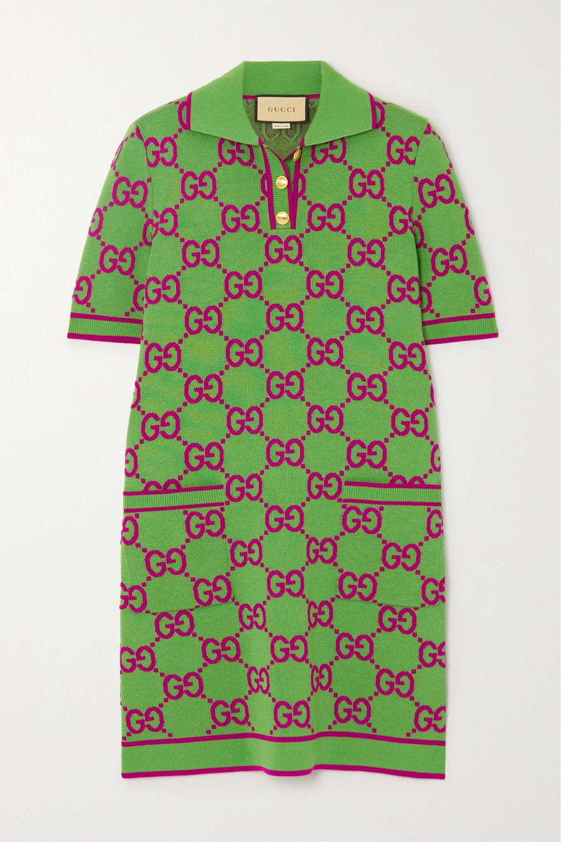 Jacquard-knit cotton, wool and silk-blend mini dress 1