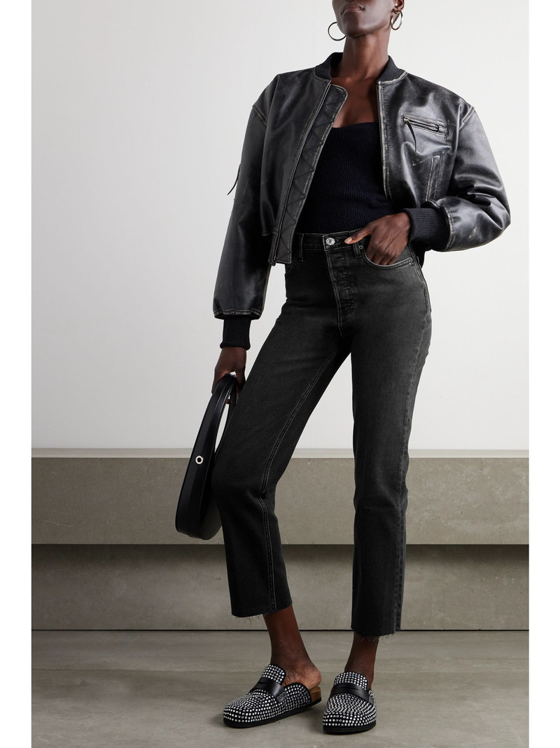 RE/DONE 70s Stove Pipe cropped distressed high-rise straight-leg jeans Black outlook