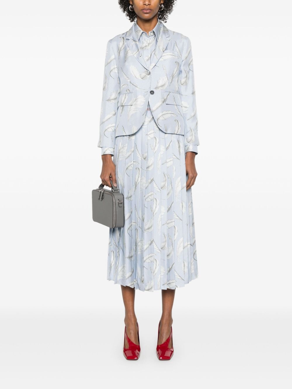feather-print silk blazer - 2