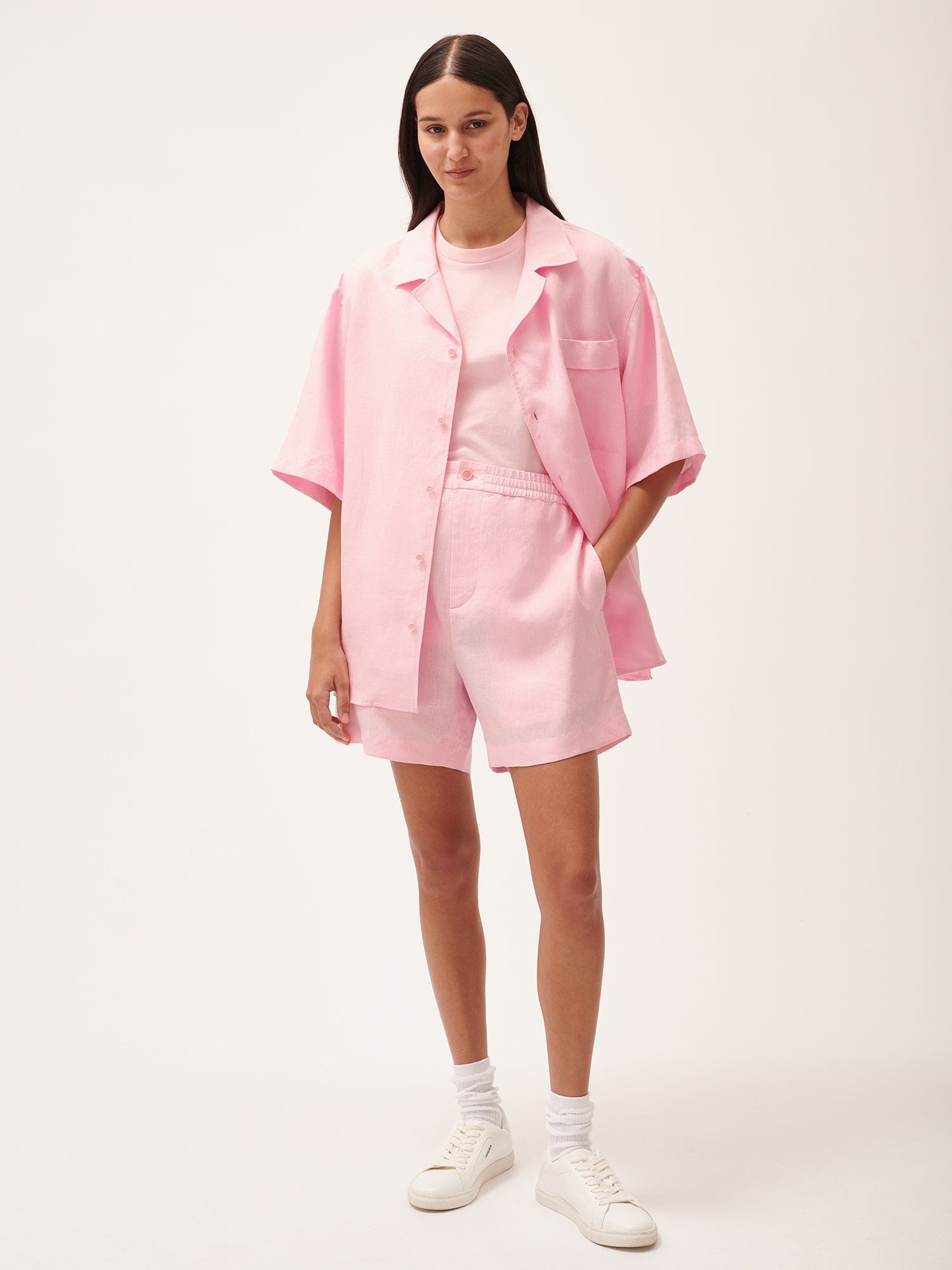 Womens DNA Aloe Linen Mid Length Shorts - Magnolia Pink - 3