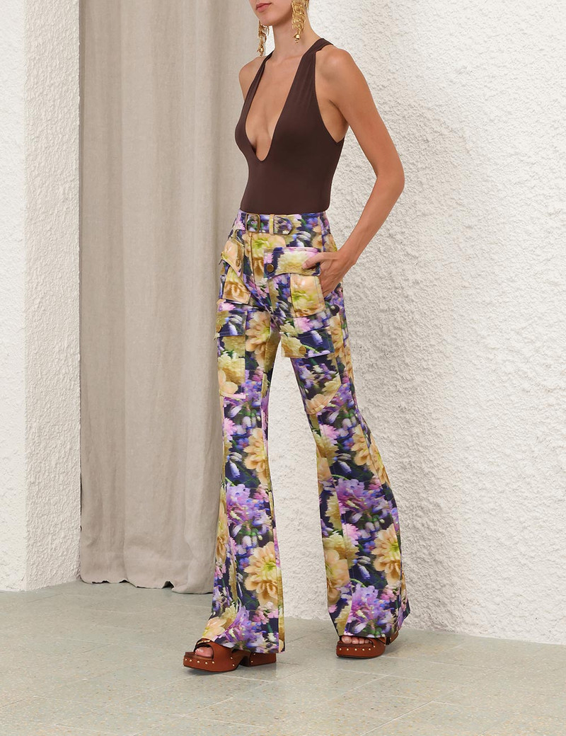 LUNA PRINTED DRILL FLARE PANT 3
