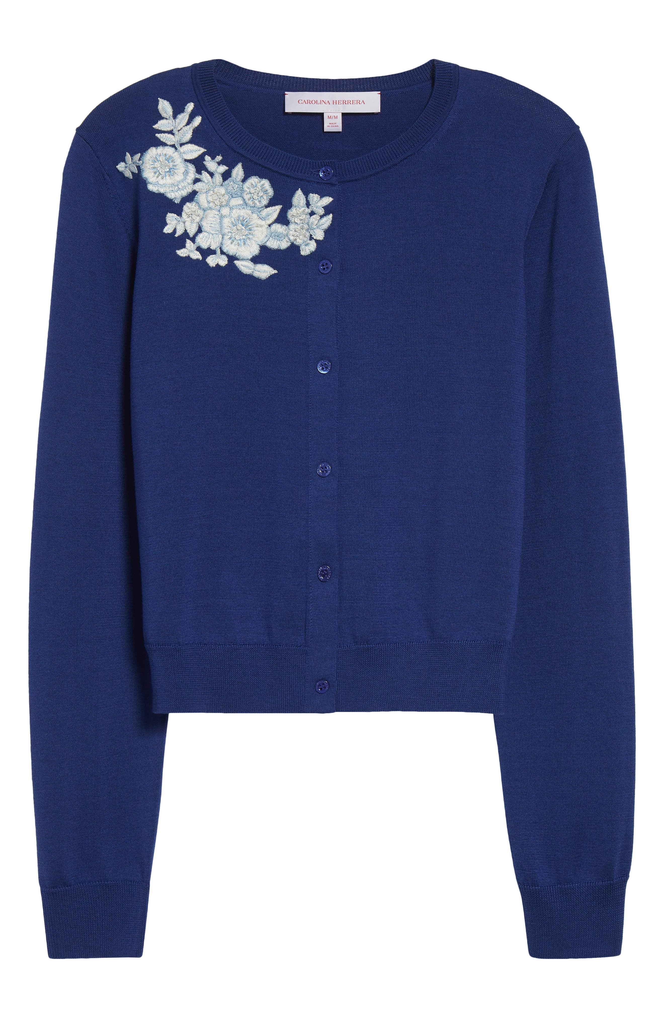 Carolina Herrera Floral Embroidered Silk & Cotton Cardigan in Nautilus Multi at Nordstrom - 6