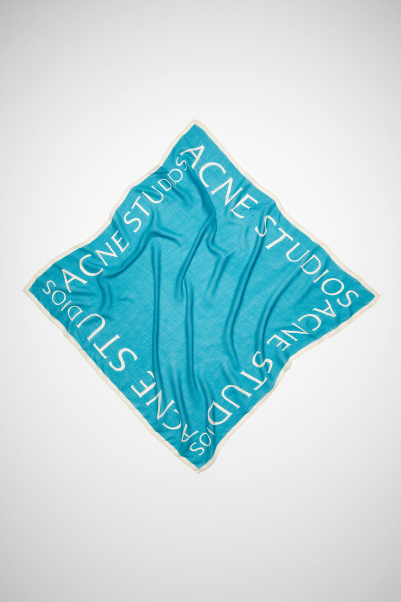 Logo wool square scarf - Teal blue 1