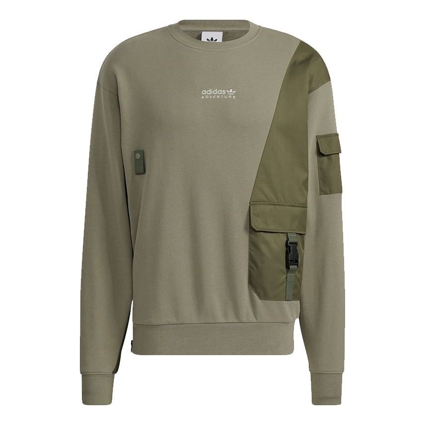 Men's adidas originals Adv Crewneck Multiple Pockets Pullover Sports Round Neck Olive HC0367 - 1