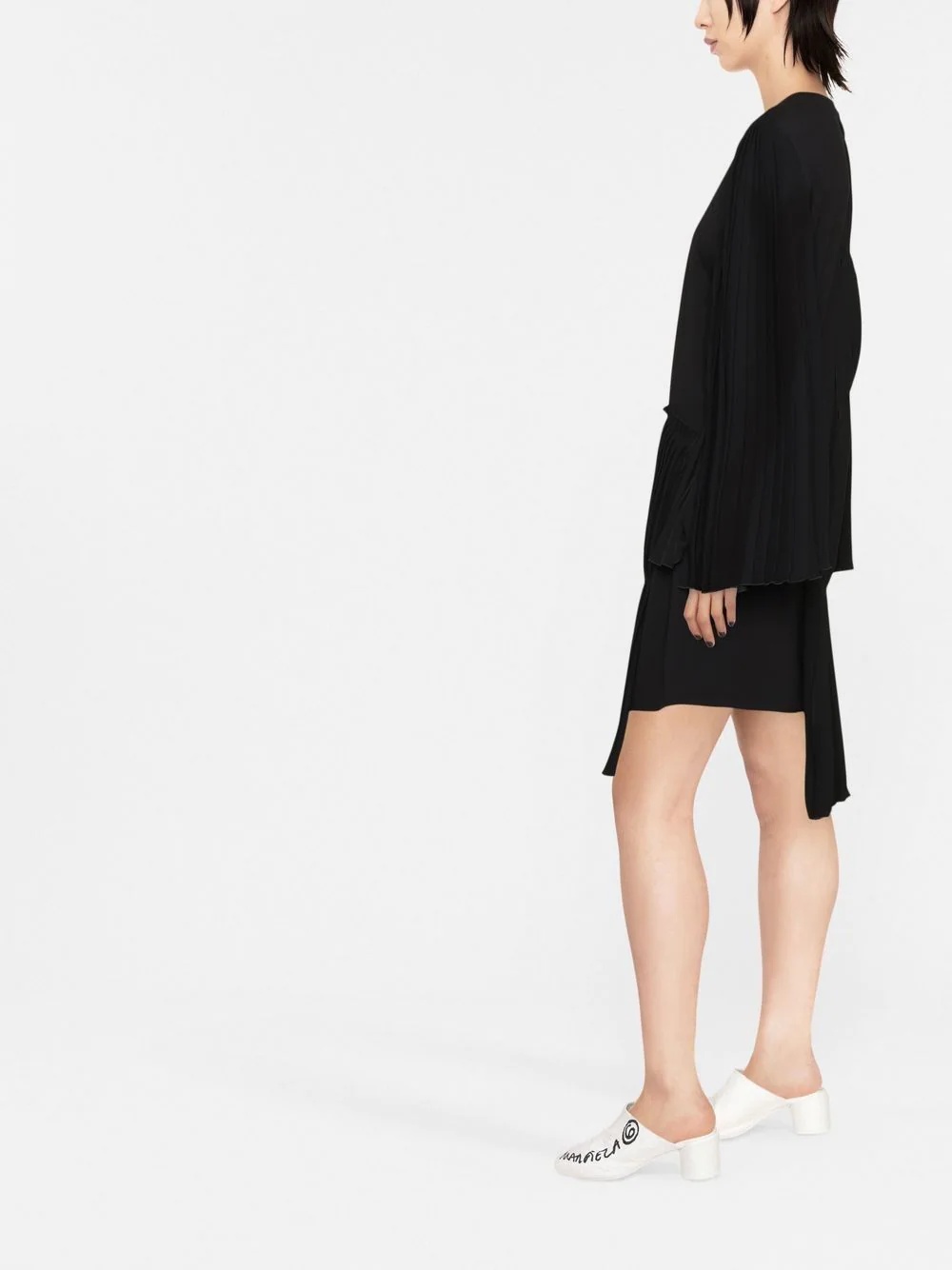 pleated asymmetric cotton dress - 4
