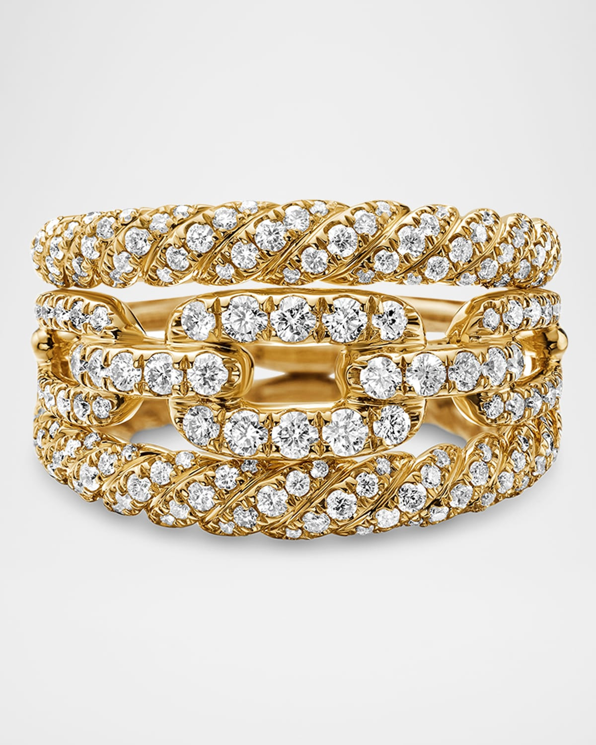 3-Row Full Pave Stax Ring with Diamonds and 18k Yellow Gold - 5