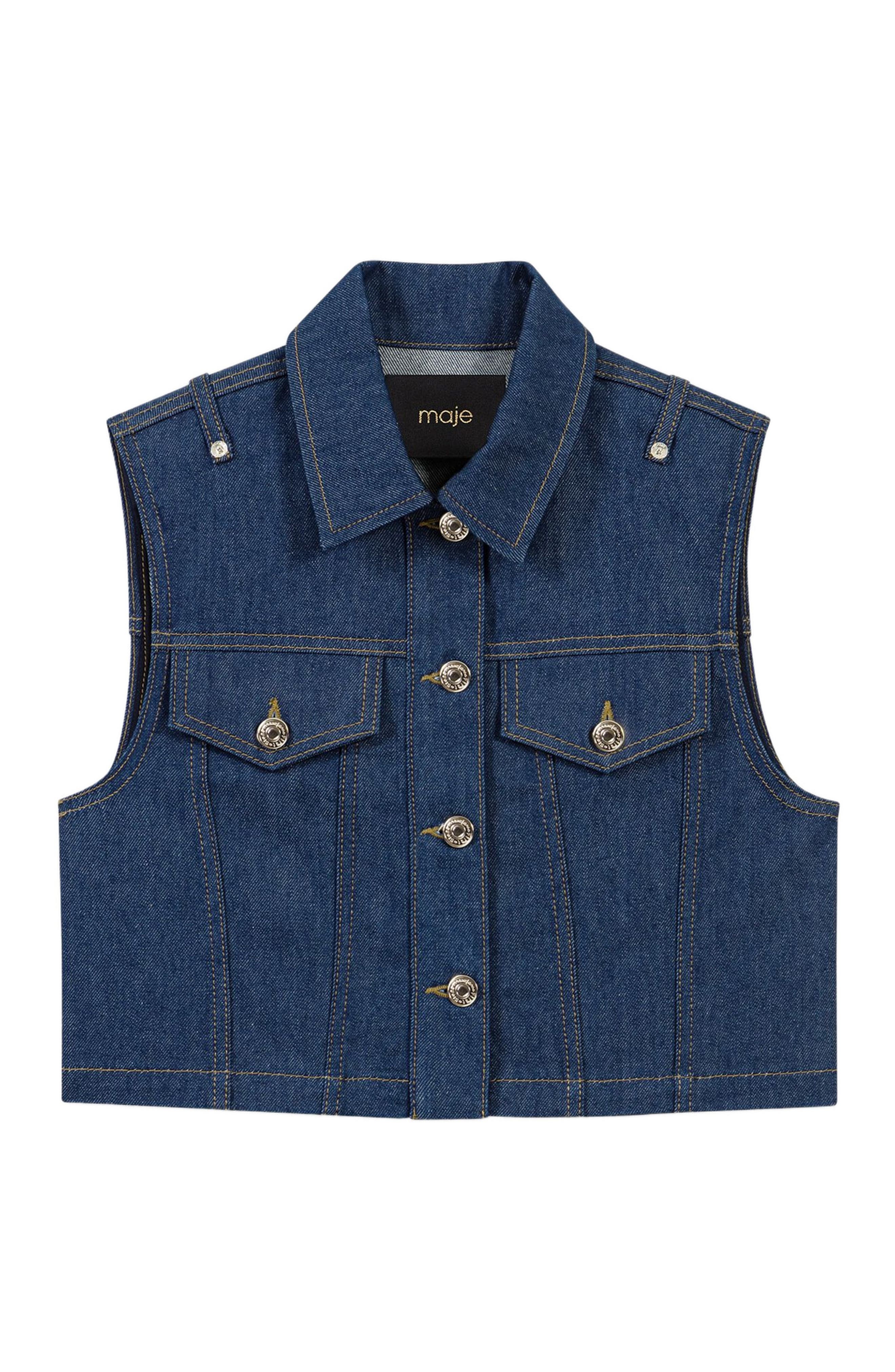 maje Denim cropped jacket in Navy at Nordstrom - 6