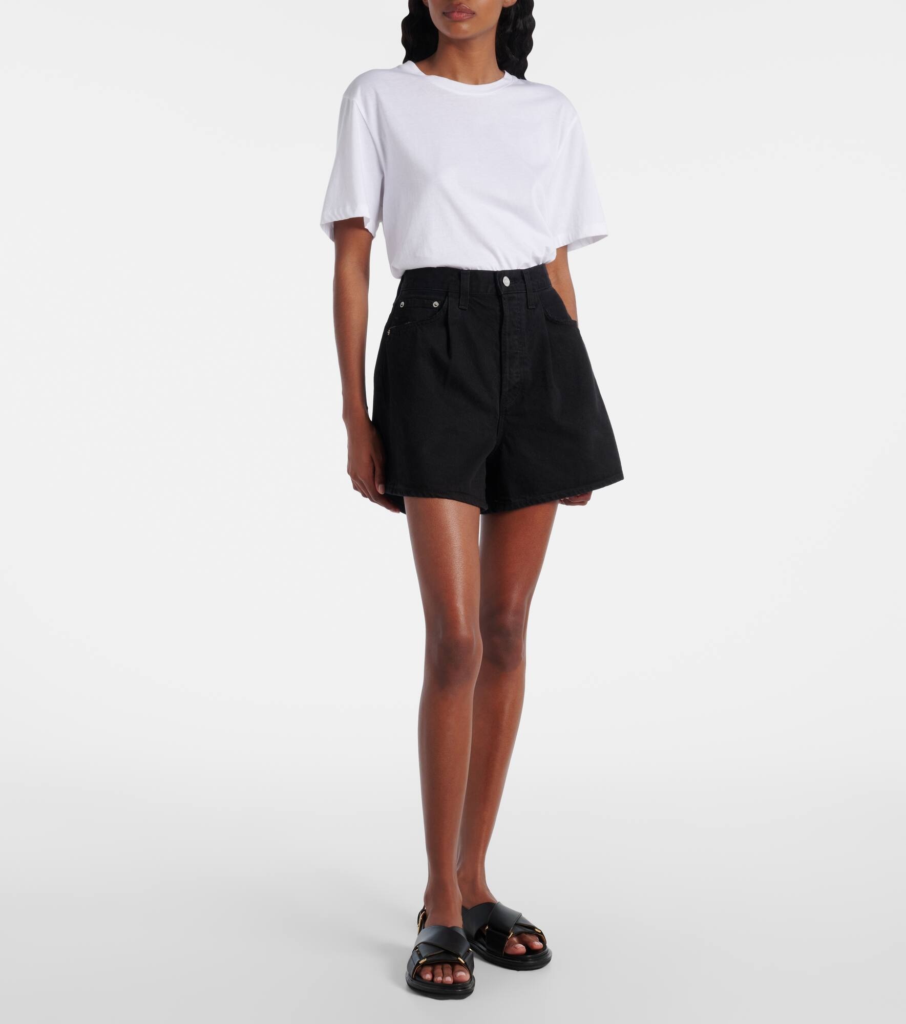 Rhoda pleated high-rise denim shorts - 6