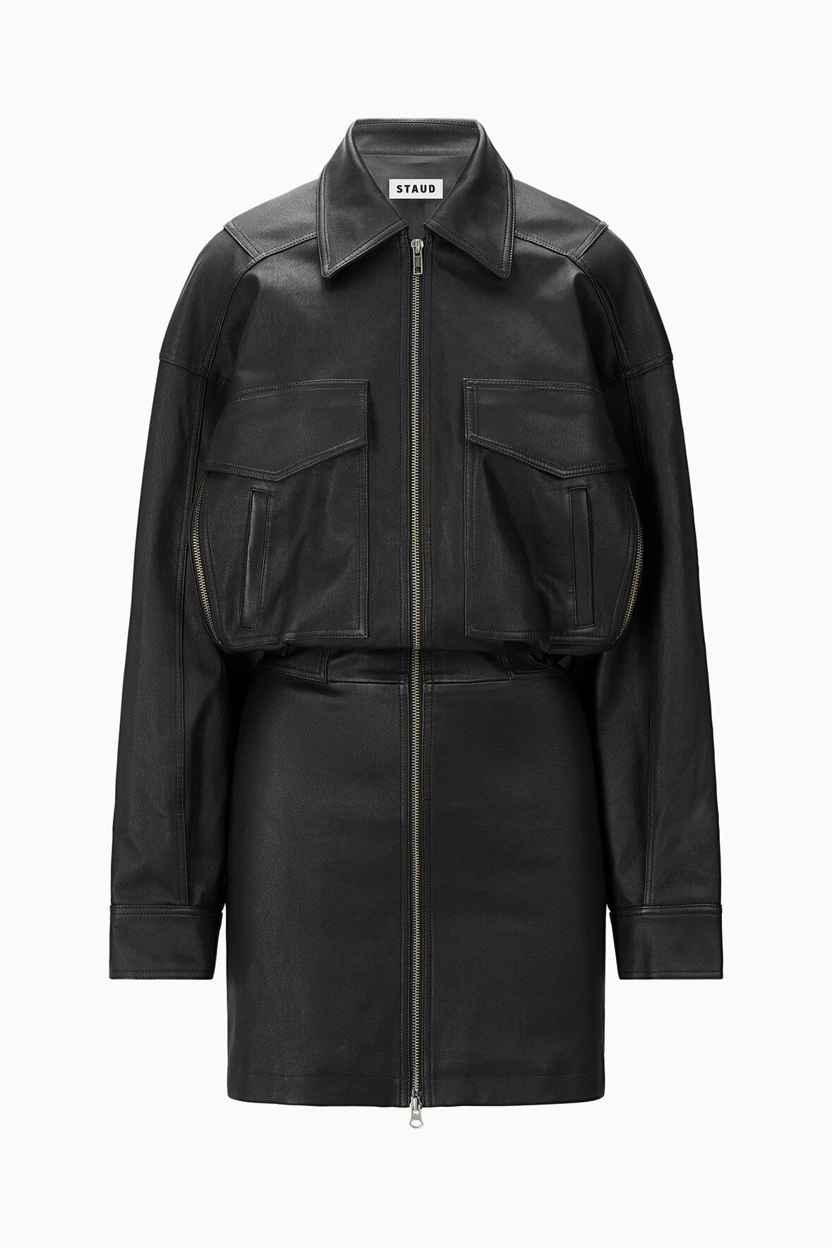 STAUD CLAUDETTE LEATHER DRESS BLACK - 1
