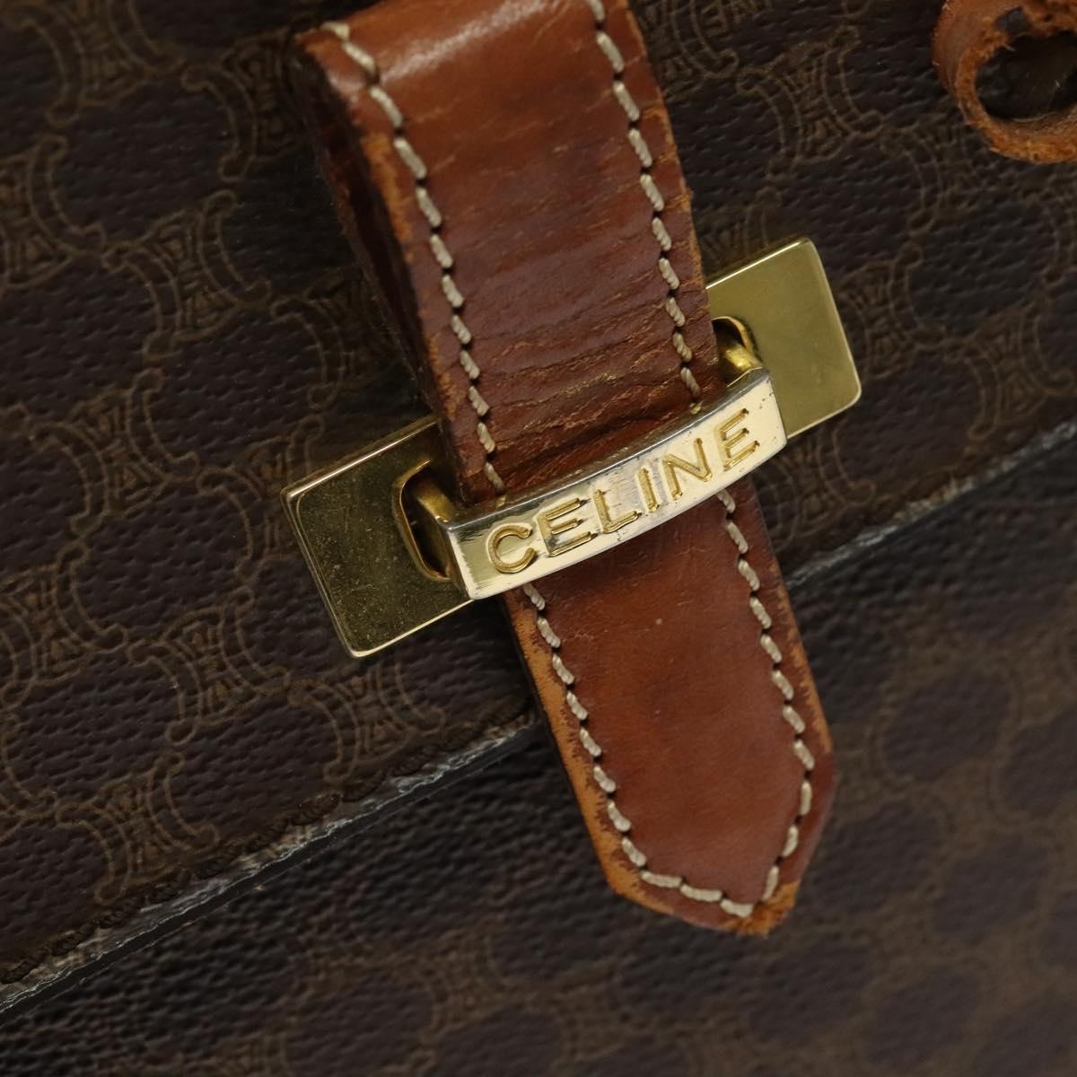 CELINE Macadam Canvas Business Bag Pvc Leather Brown Gold - 9