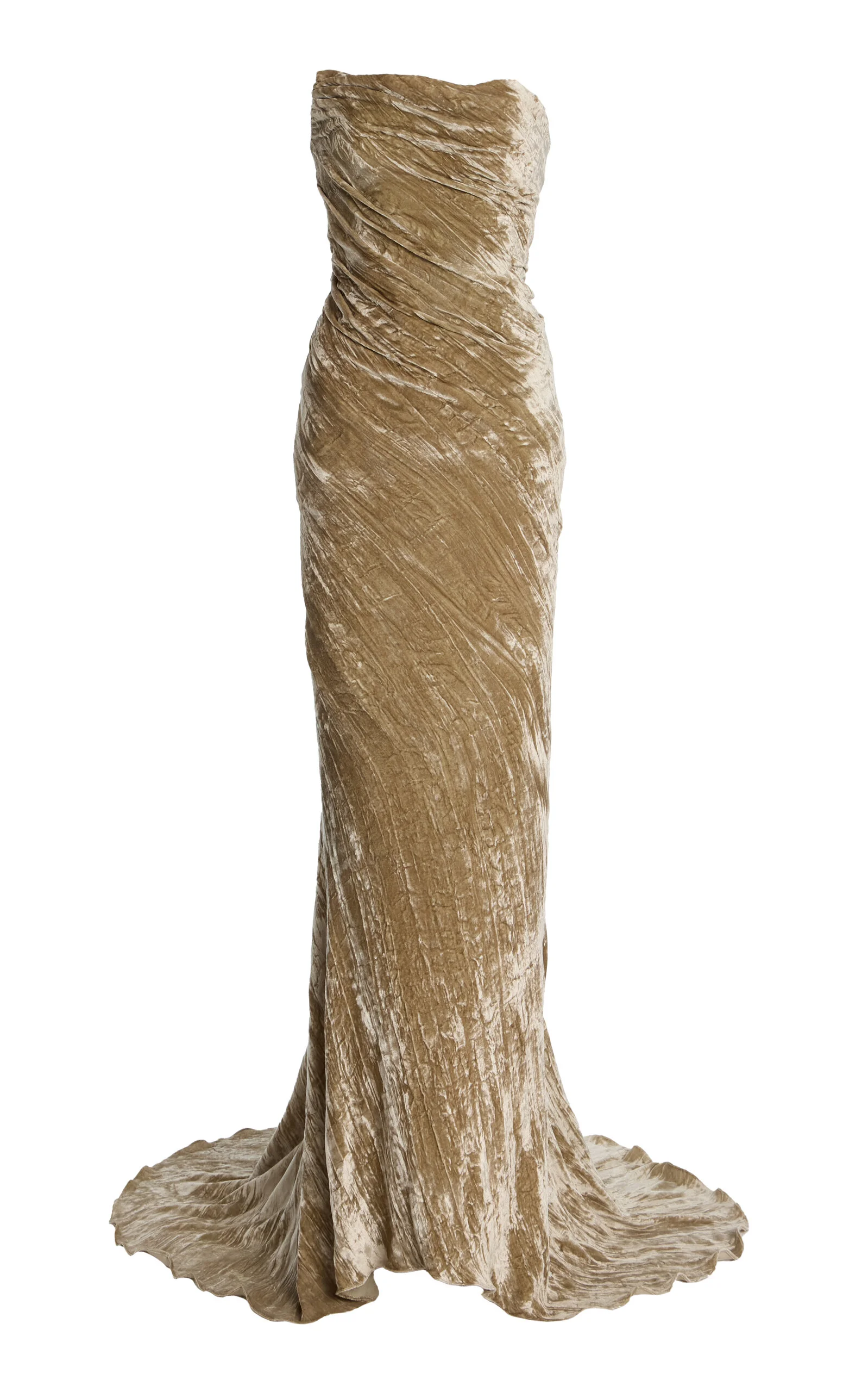 Strapless Crushed-Velvet Gown neutral - 1