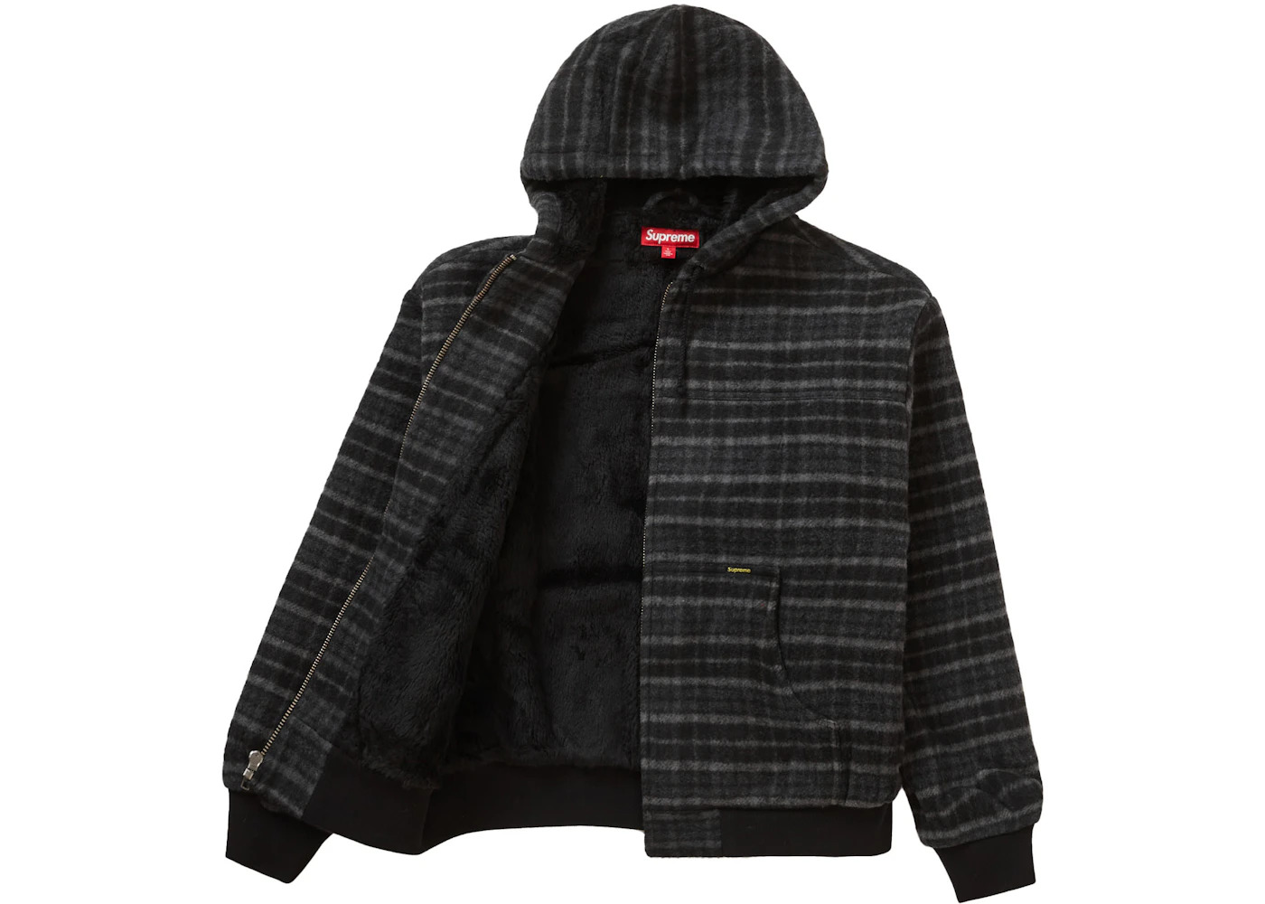 Supreme Supreme Plaid Wool Hooded Work Jacket Black | REVERSIBLE