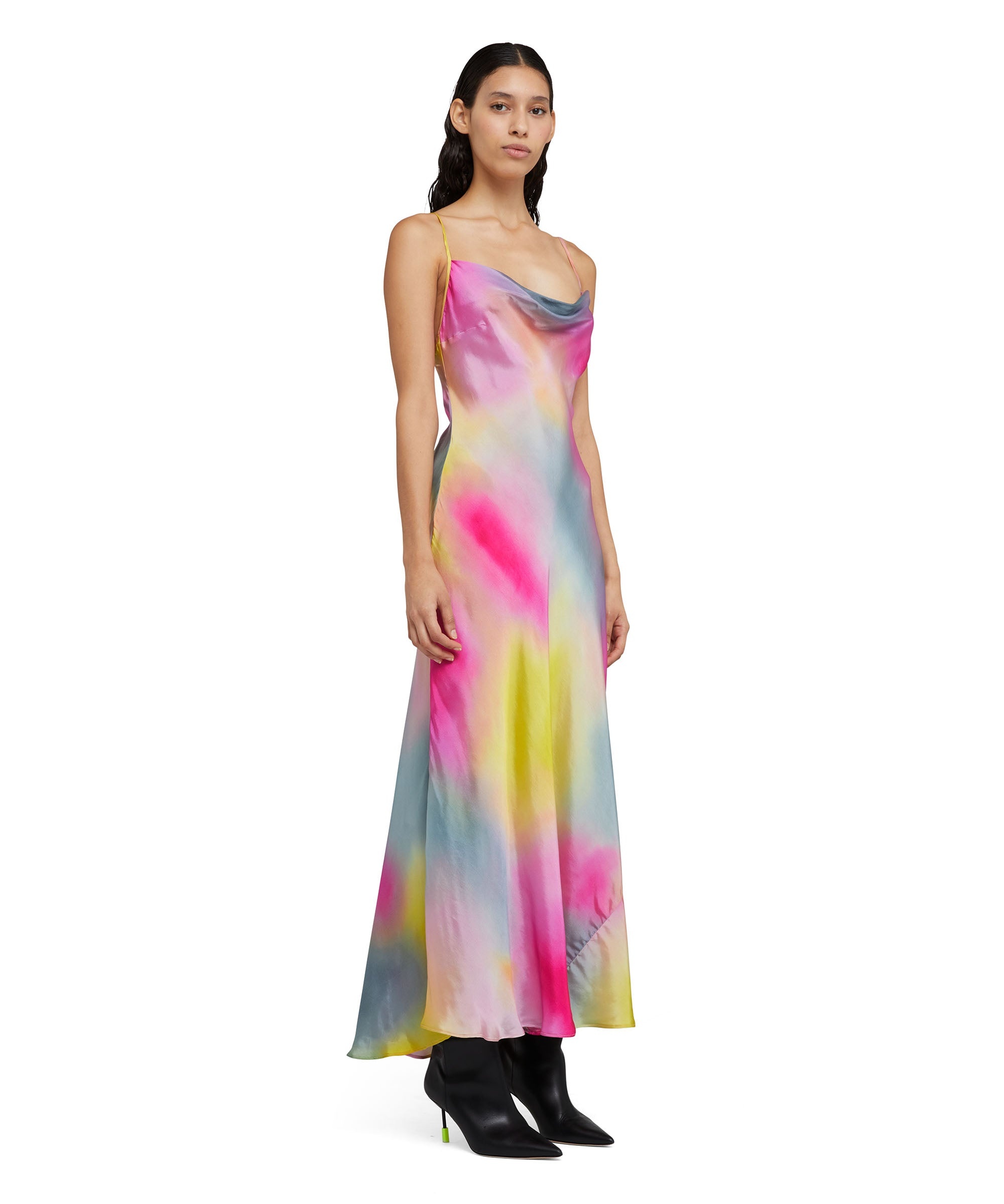 Viscose and twill long dress with "Tie Dye" print - 4