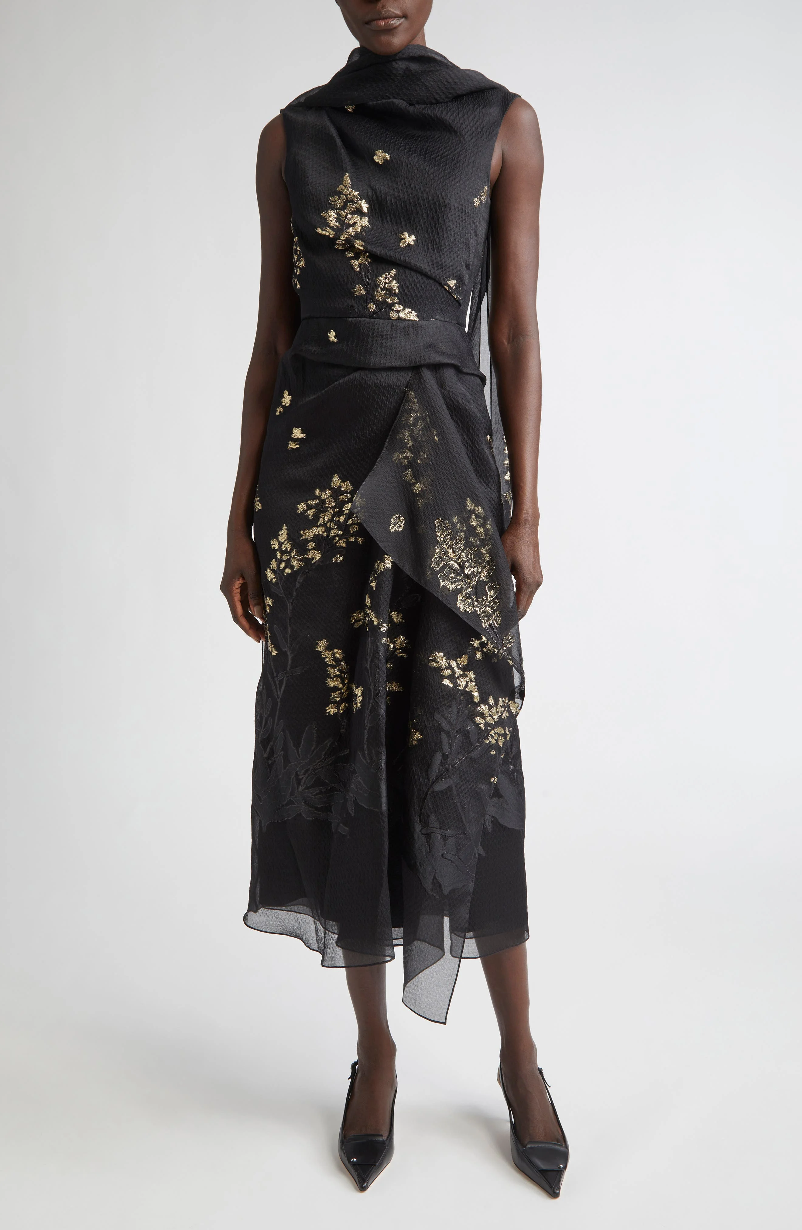 Erdem Drape Silk Blend Midi Cocktail Dress in Black at Nordstrom - 1