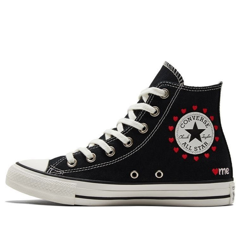(WMNS) Converse Chuck Taylor All Star High 'Embroidered Hearts - Black' A01602C - 1