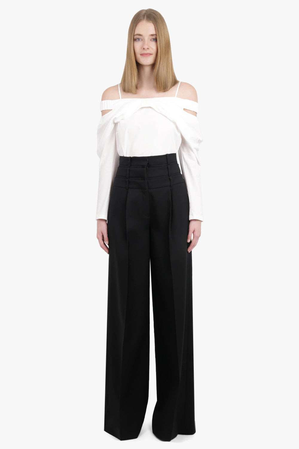 OFF SHOULDER BOW DETAIL L/S TOP | WHITE - 3