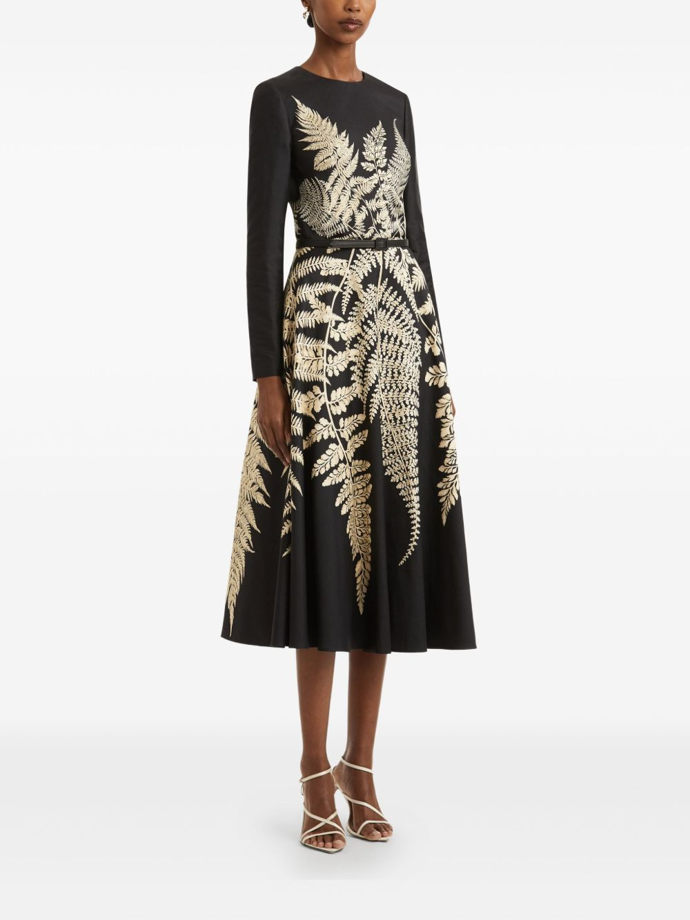 fern-print belted midi dress - 3