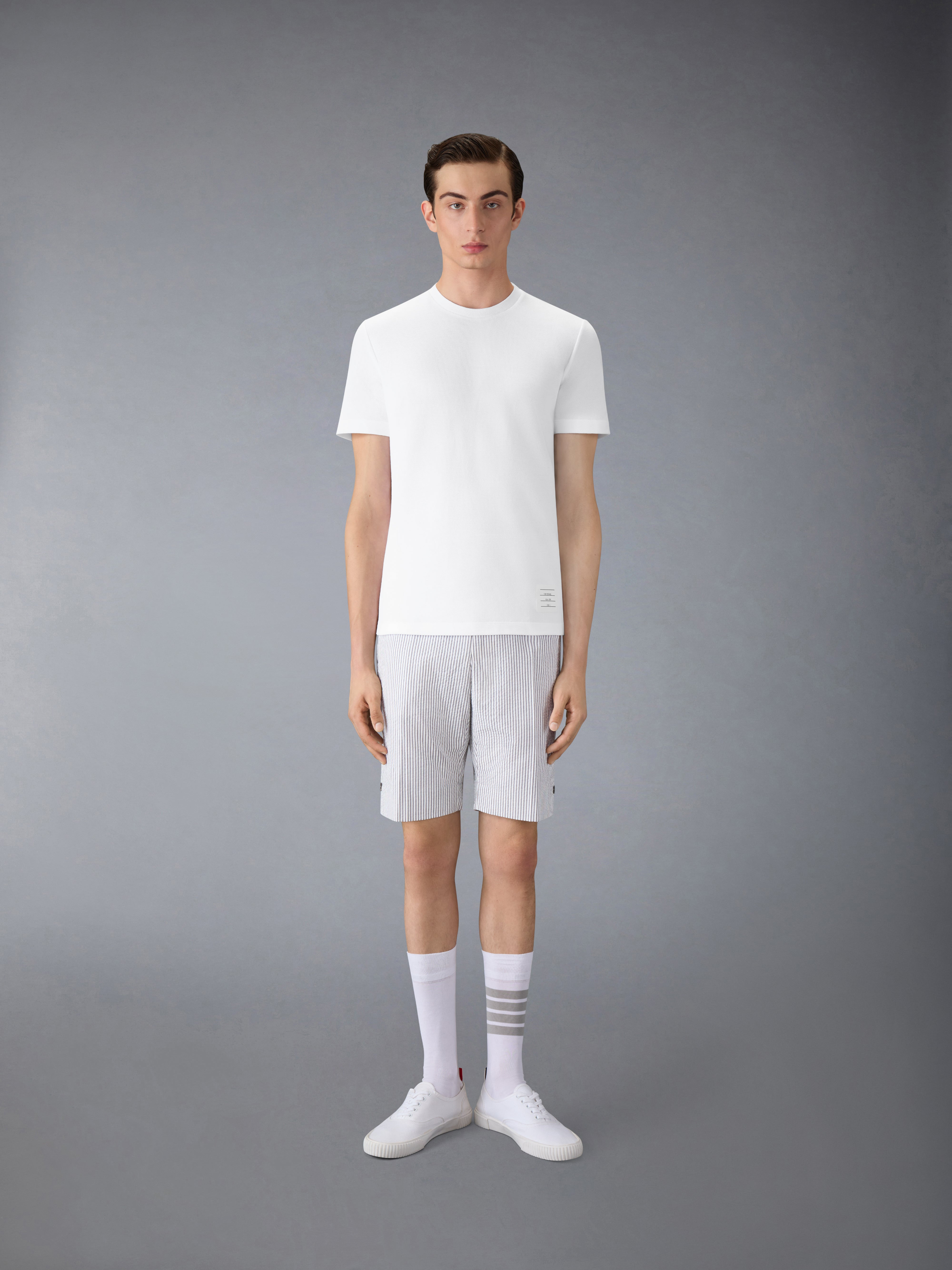 White Classic Pique Rib Side Insert 4-Bar T-shirt - 4