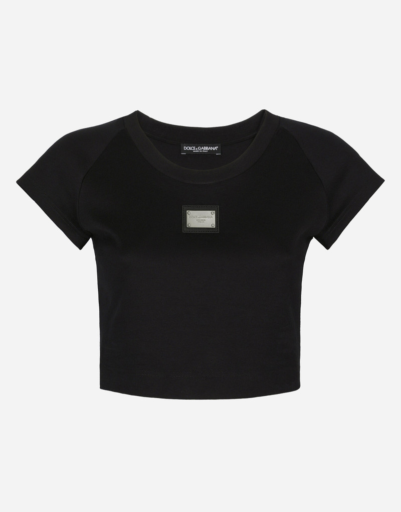 Cropped jersey T-shirt with Dolce&Gabbana tag 1