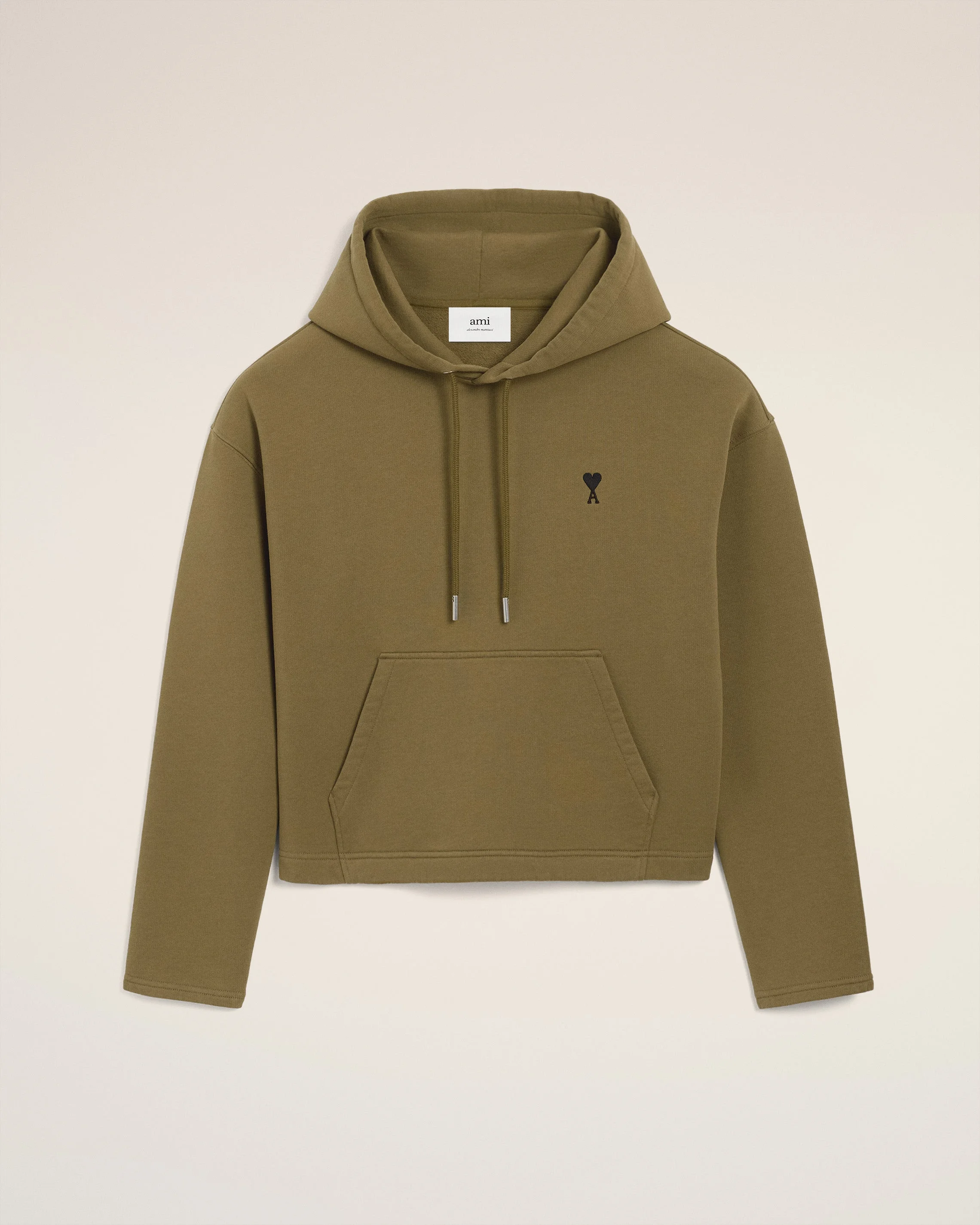 GREEN COTTON CONTRASTED AMI DE COEUR HOODIE - 1