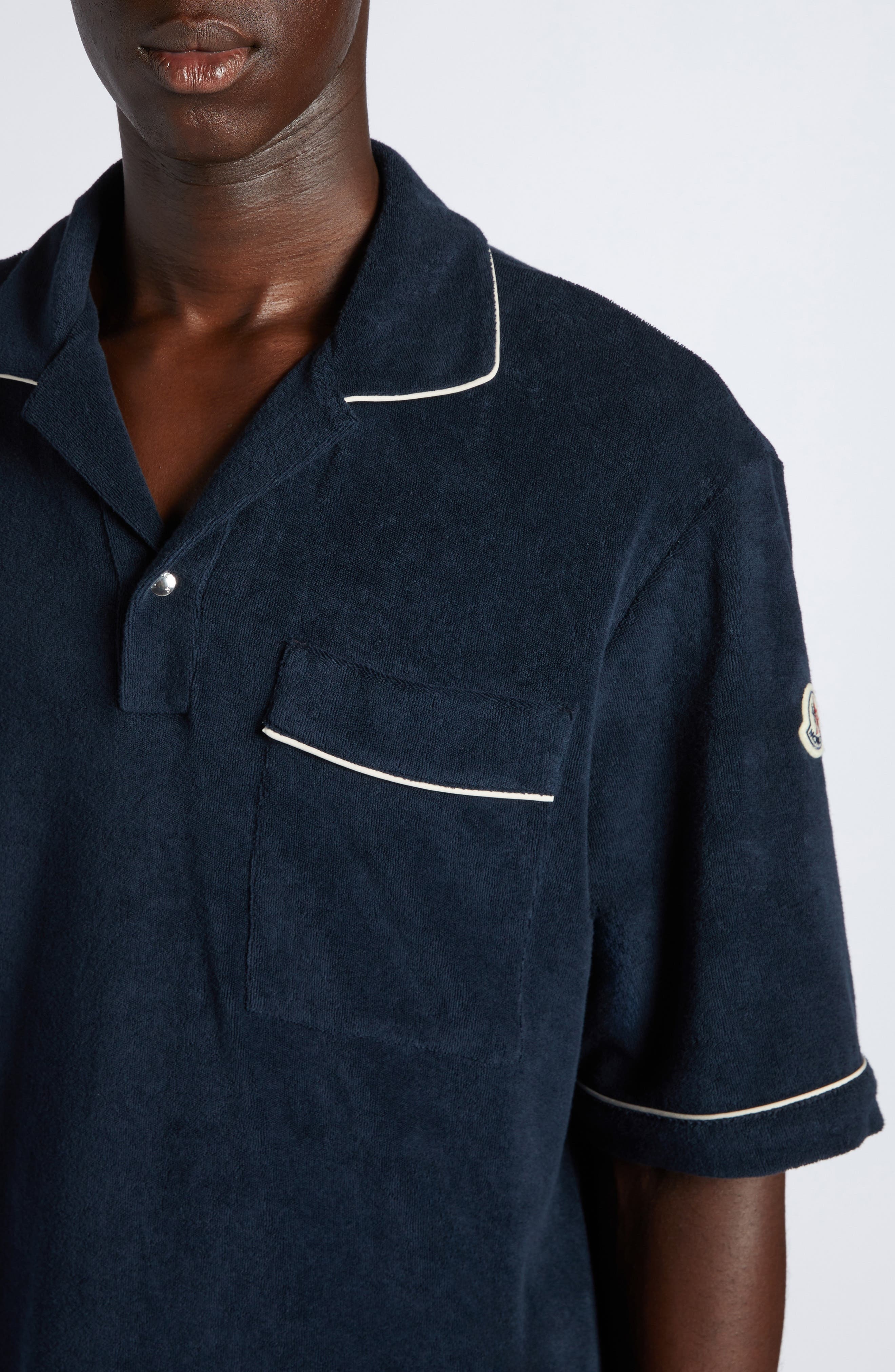 Moncler Tipped Cotton Terry Cloth Polo in Dark Navy Blue at Nordstrom - 5
