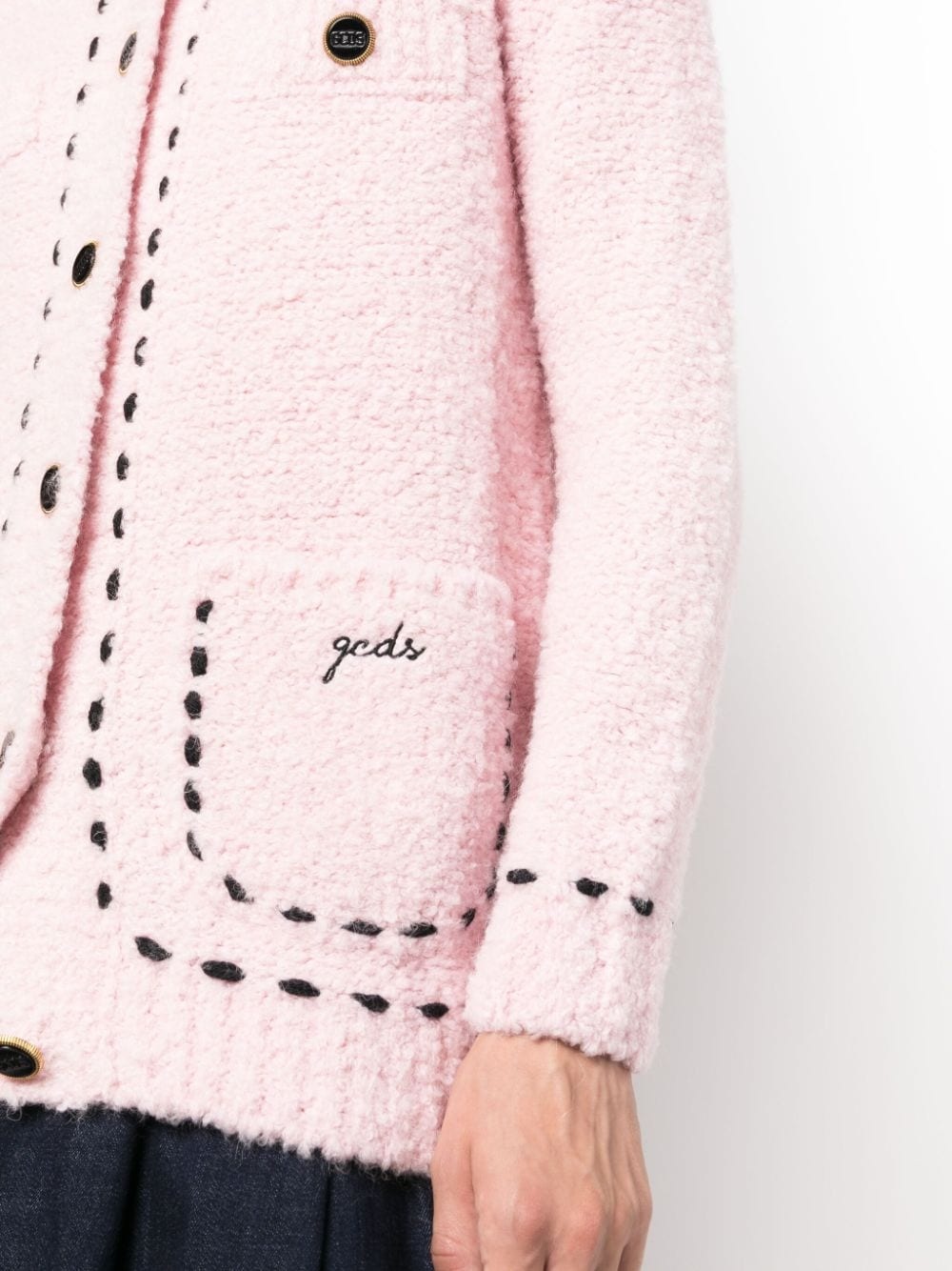 contrast-stitching bouclé jacket - 5