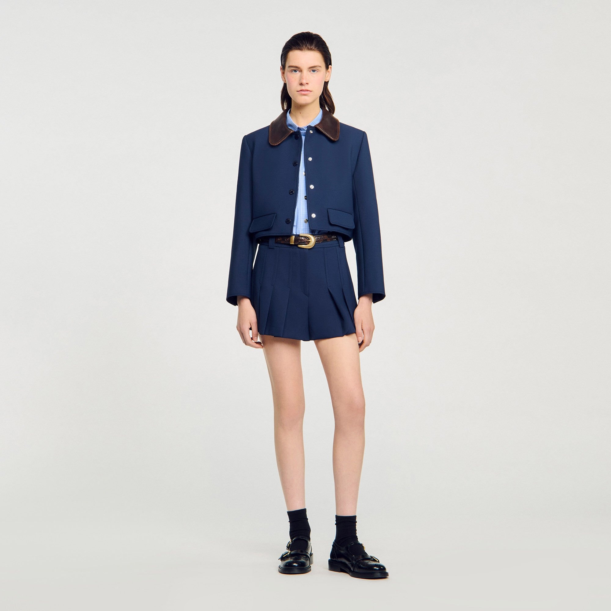 CROPPED JACKET WITH LEATHER COLLAR - 2