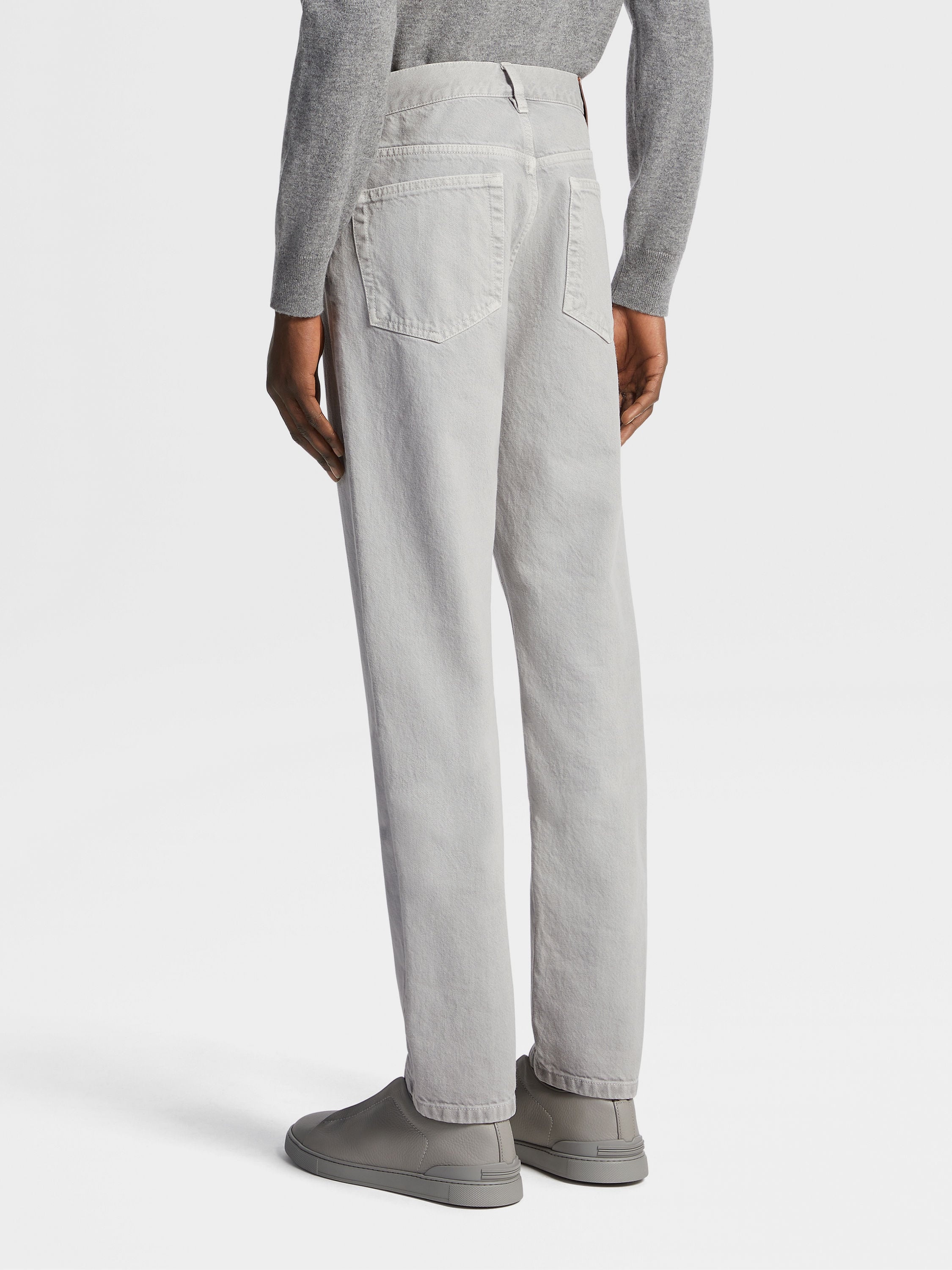 GREY MÉLANGE MARBLED COTTON ROCCIA JEANS - 3
