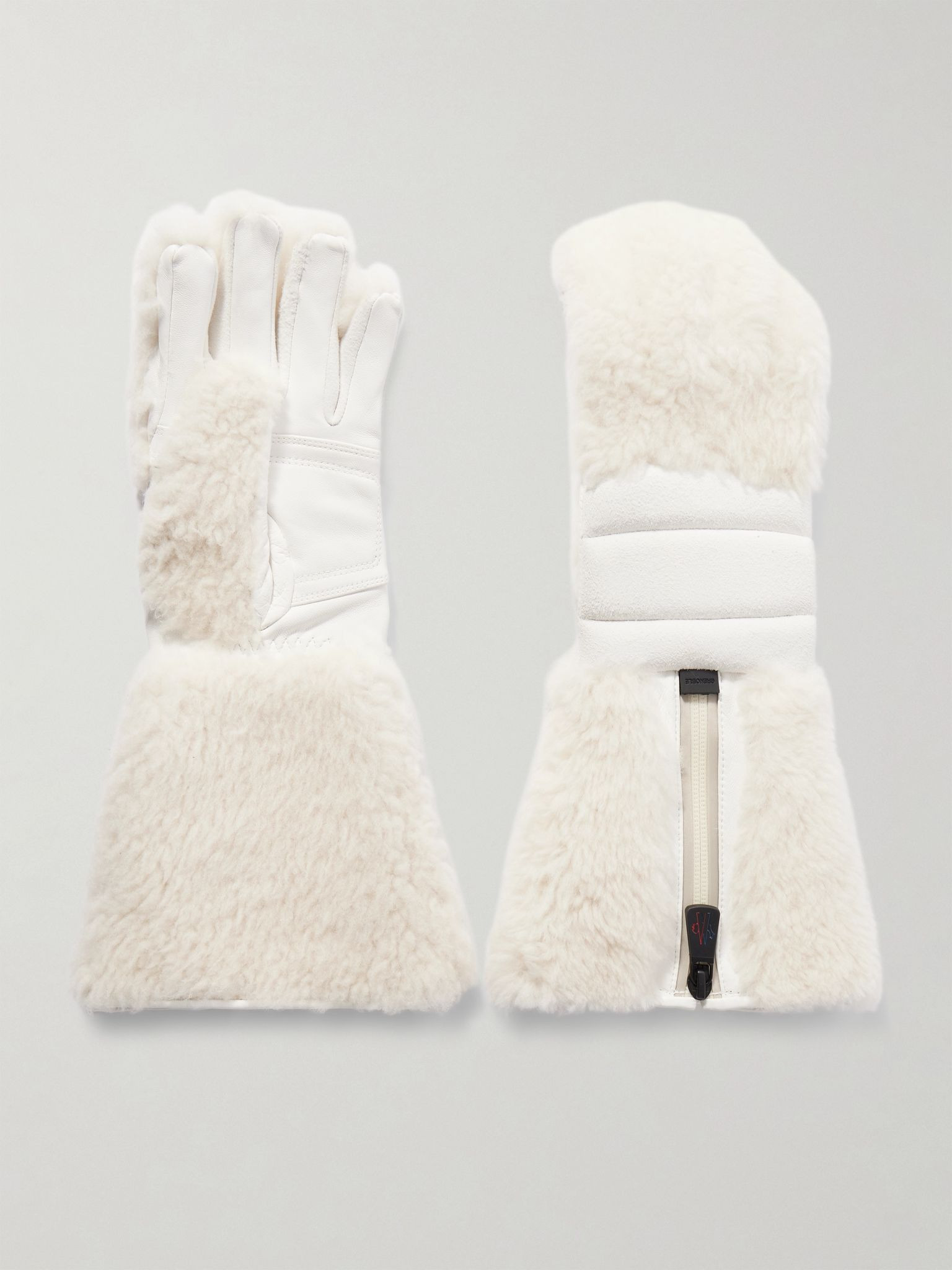 Shearling and suede ski gloves Cream - 1