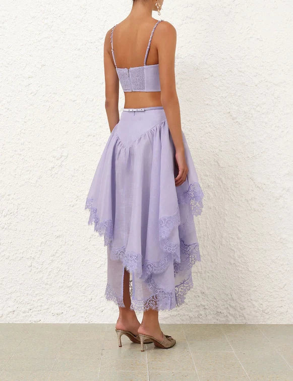 Crush Lace Trim Skirt - 3