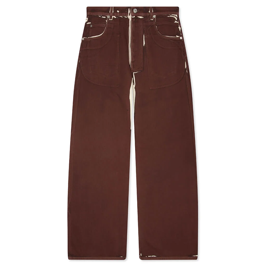 SCREEN PRINTED DENIM WIDE LEG PANT - TOBACCO - 1