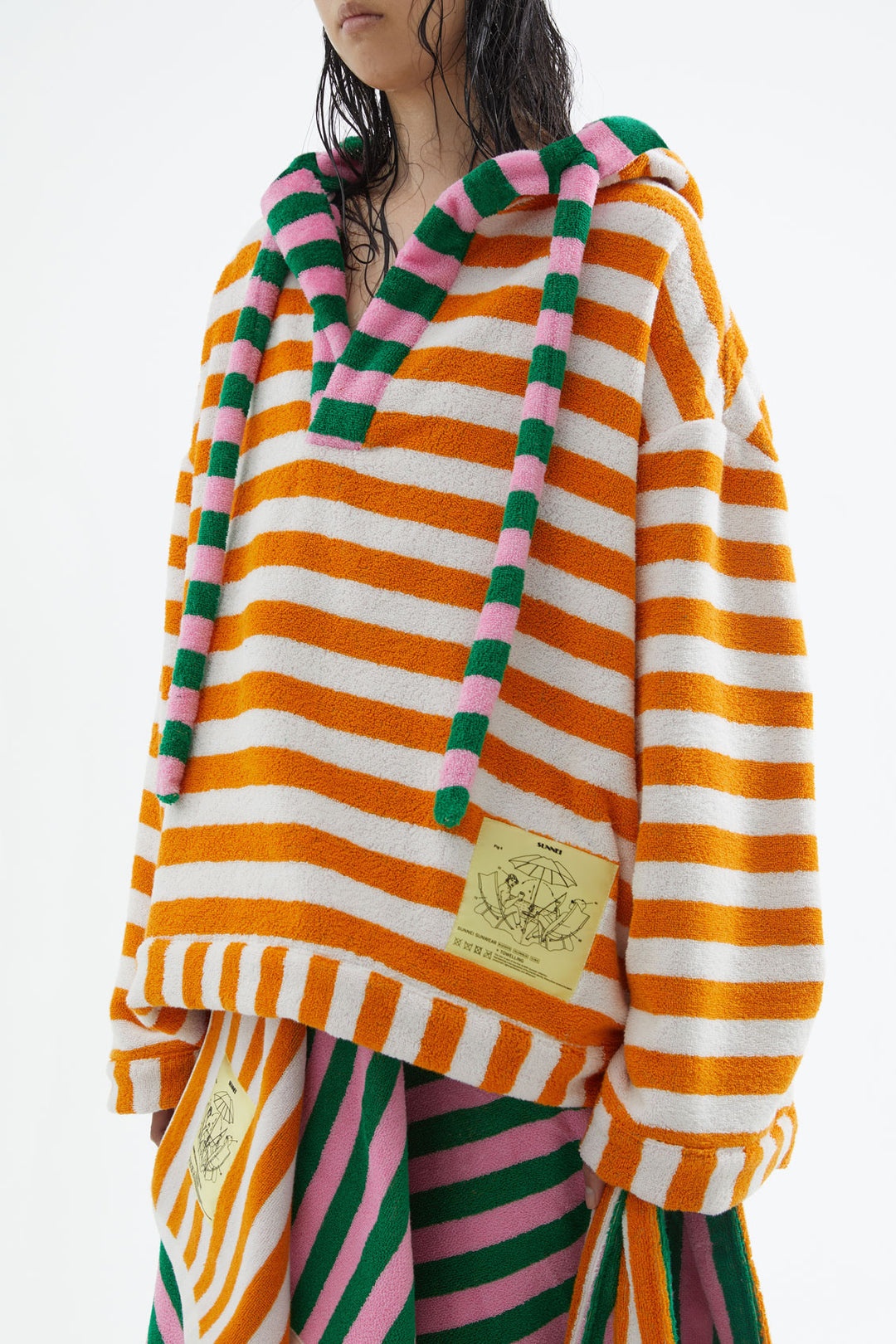 ORANGE AND WHITE STRIPED BEACH HOODIE - 4