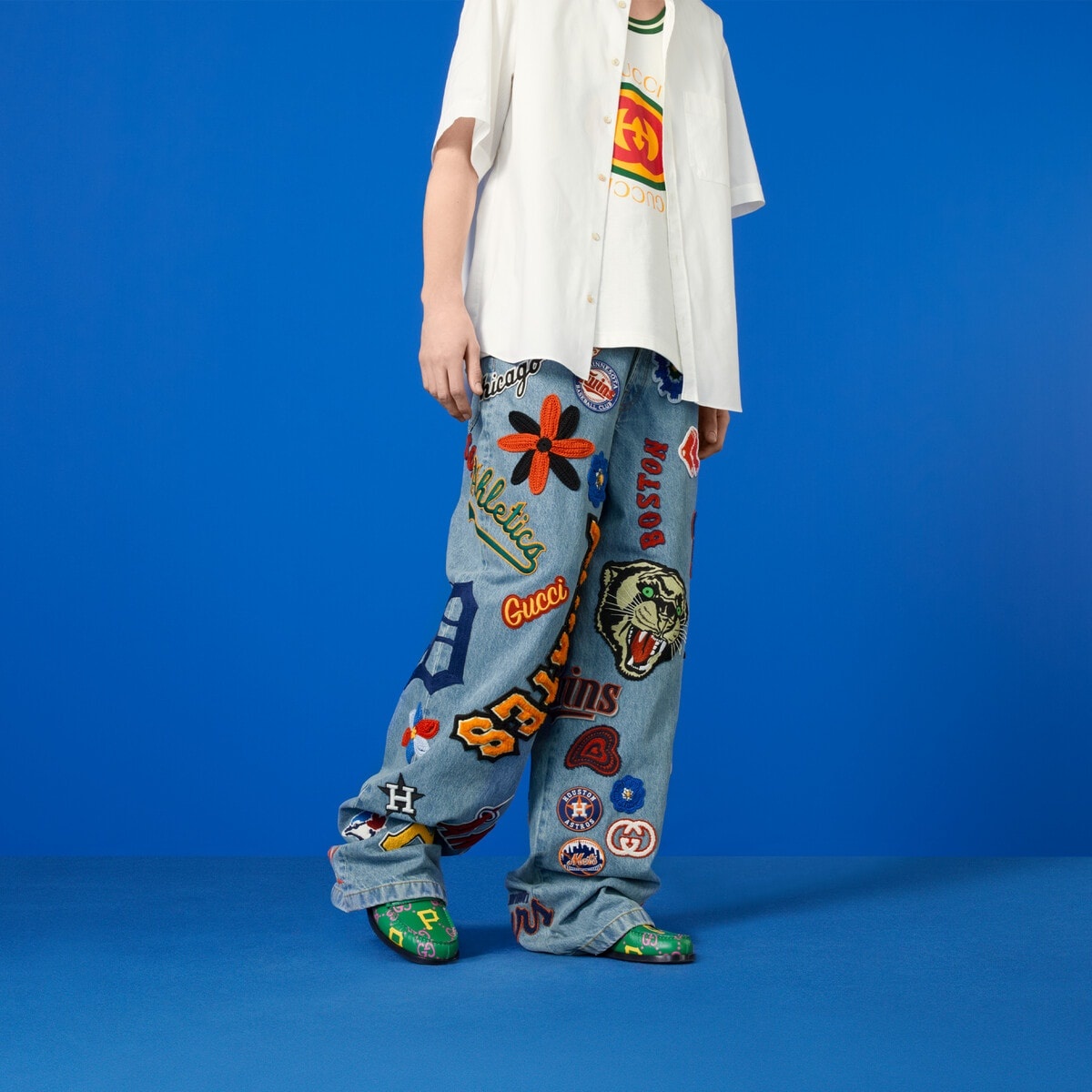 Denim pants with MLB™ and Gucci patches - 6