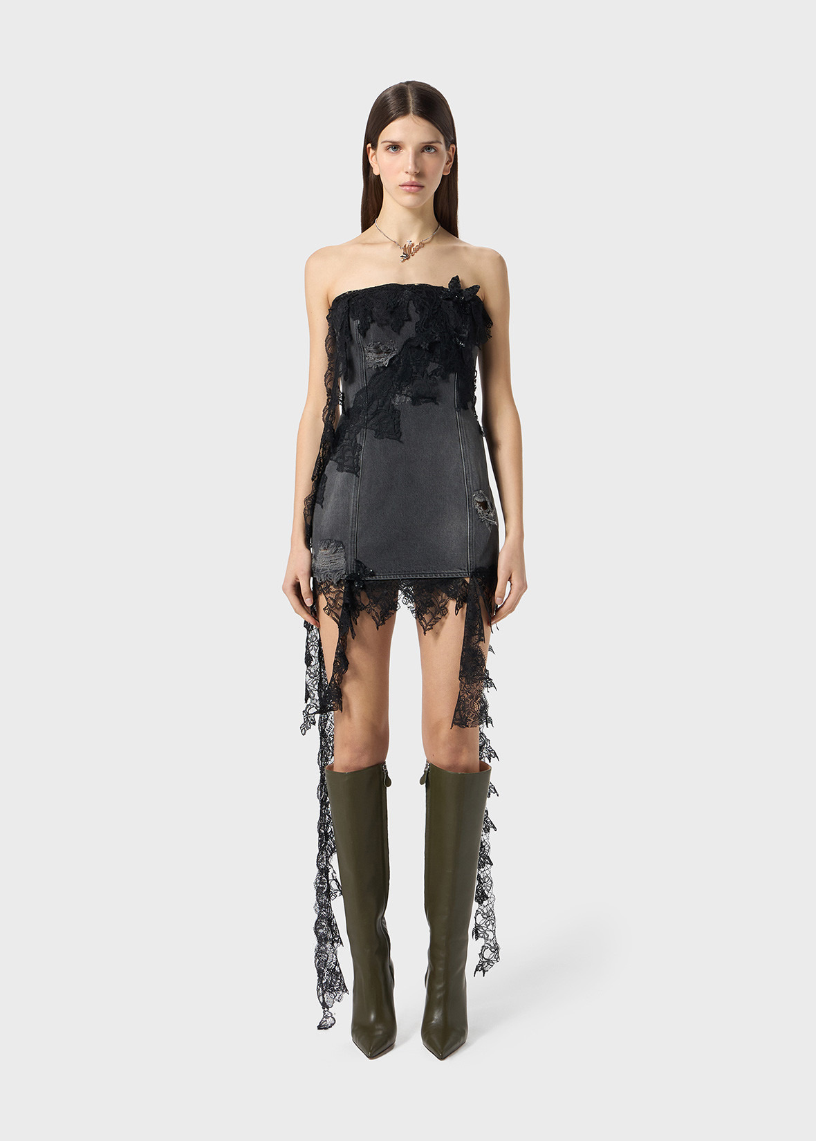 MINI DENIM DRESS WITH LACE - 3
