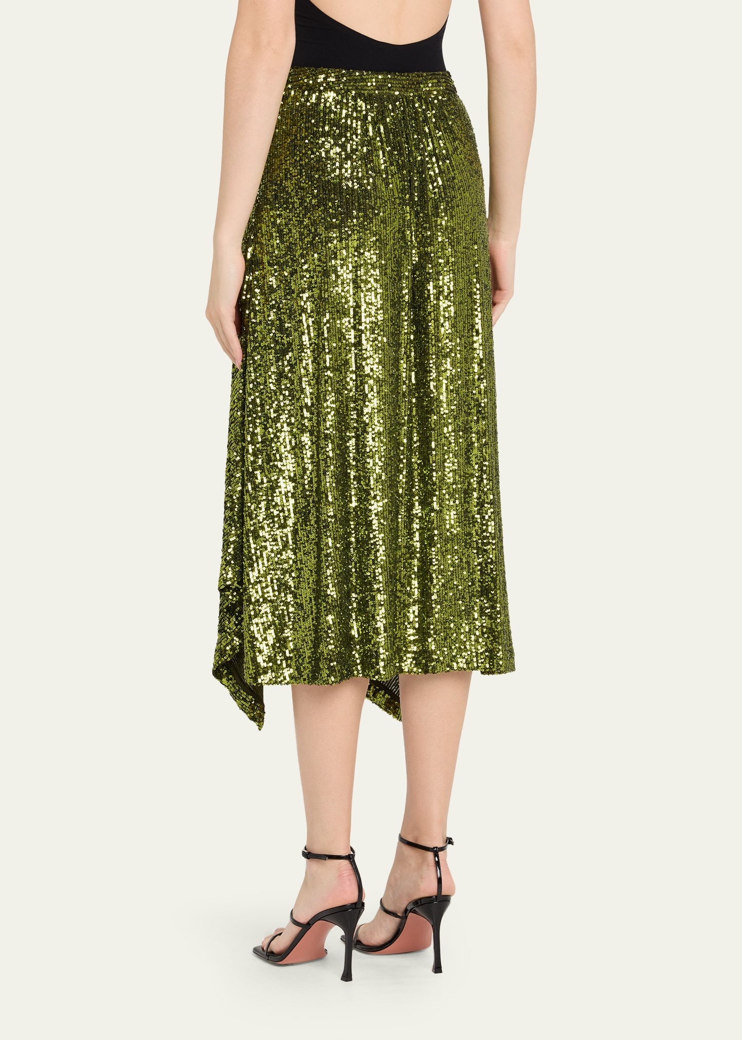 Asymmetric Hem Sequined Midi Skirt - 3