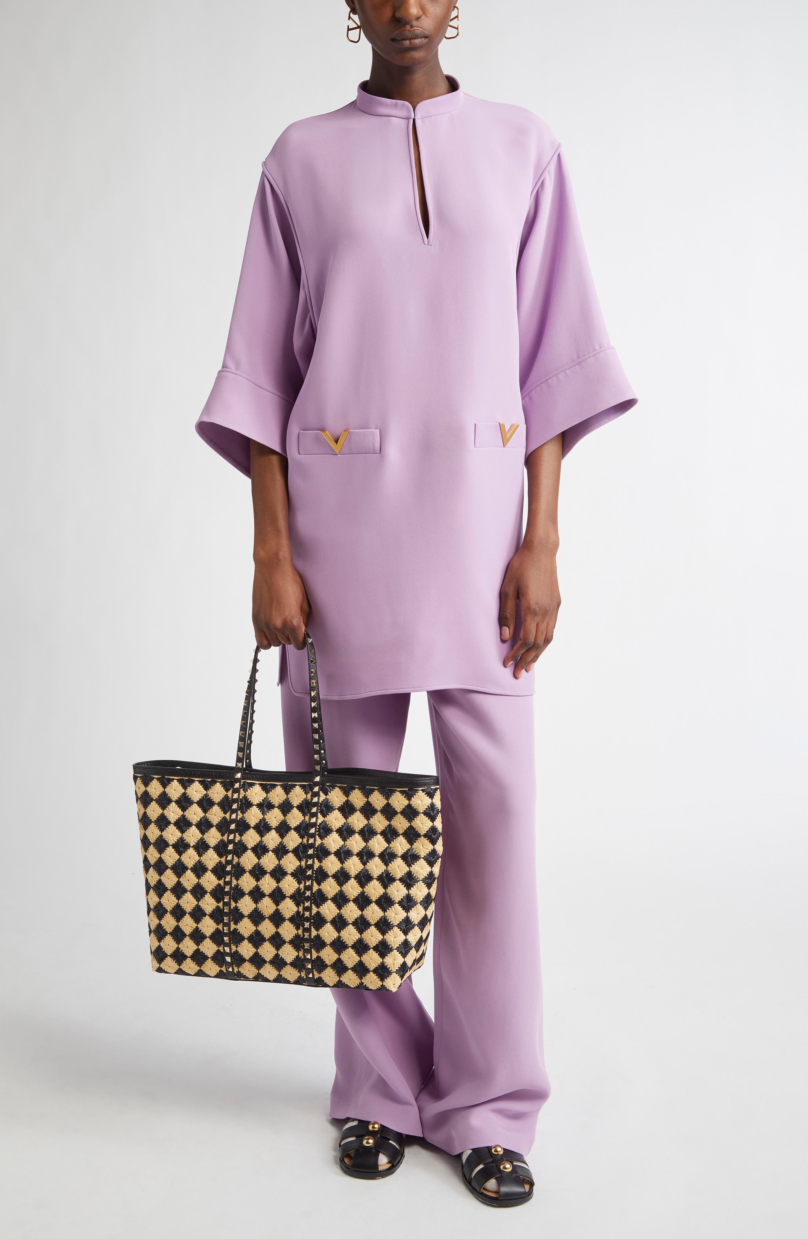 Valentino Garavani V-Detail Crepe Couture Tunic Top in Soft Wisteria at Nordstrom - 2