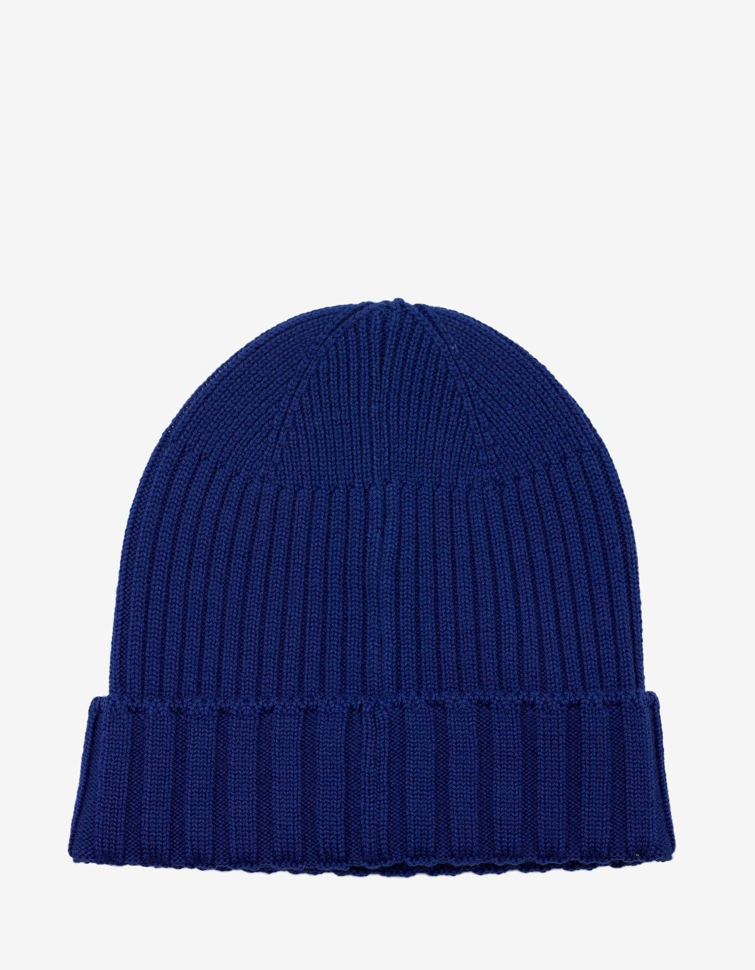 Blue Ribbed Wool Beanie Hat - 2