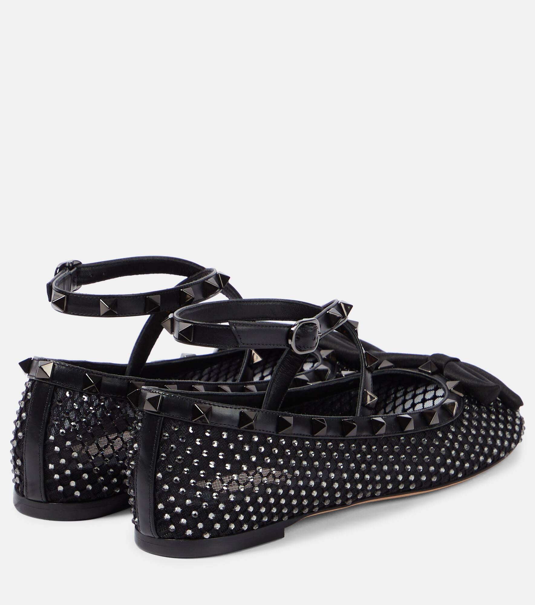 Rockstud embellished mesh ballet flats - 3