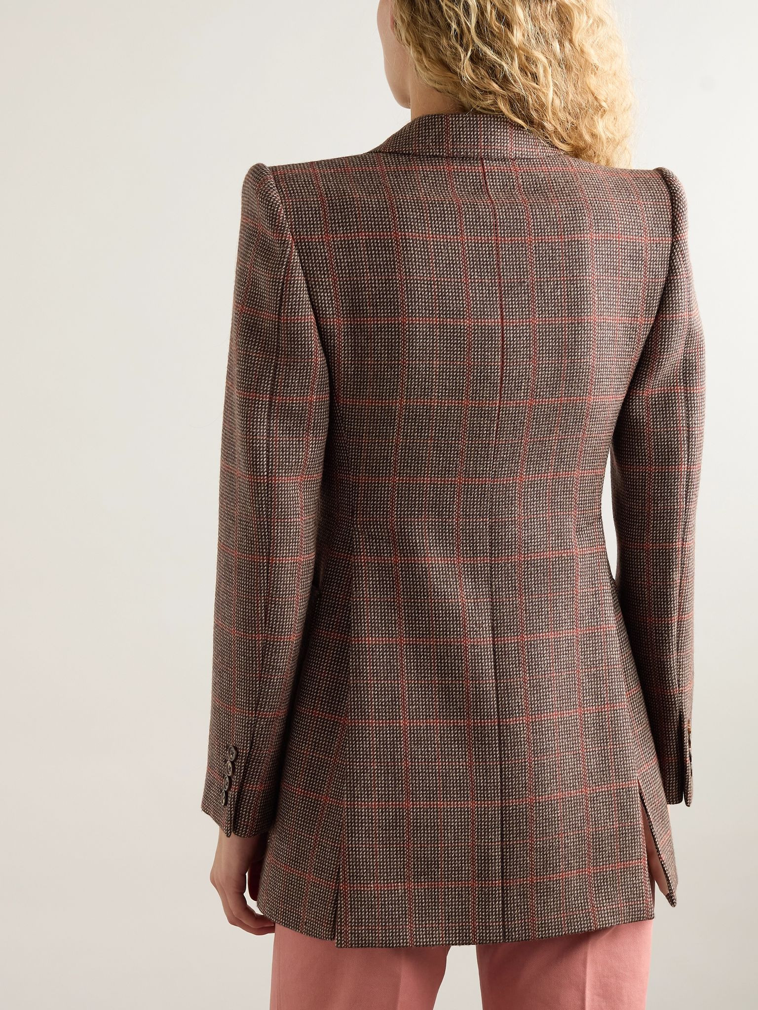 Checked wool blazer Dark brown - 4