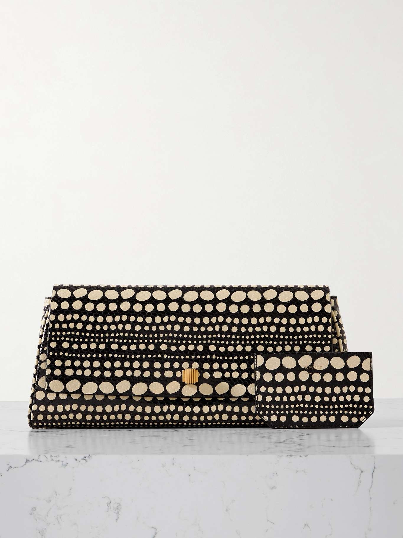 Audrey polka-dot snake-effect leather clutch Black - 6