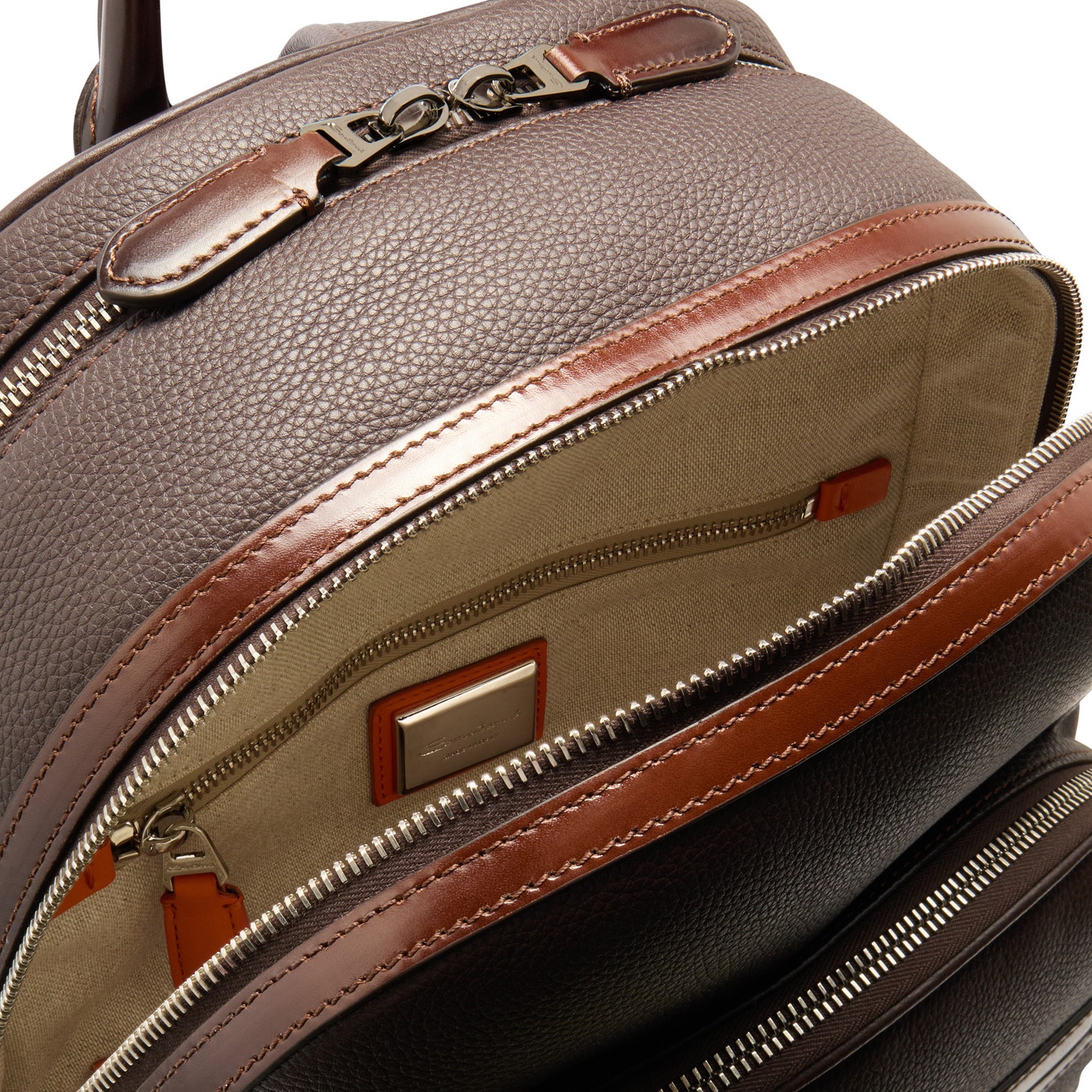Dark brown tumbled leather backpack - 4